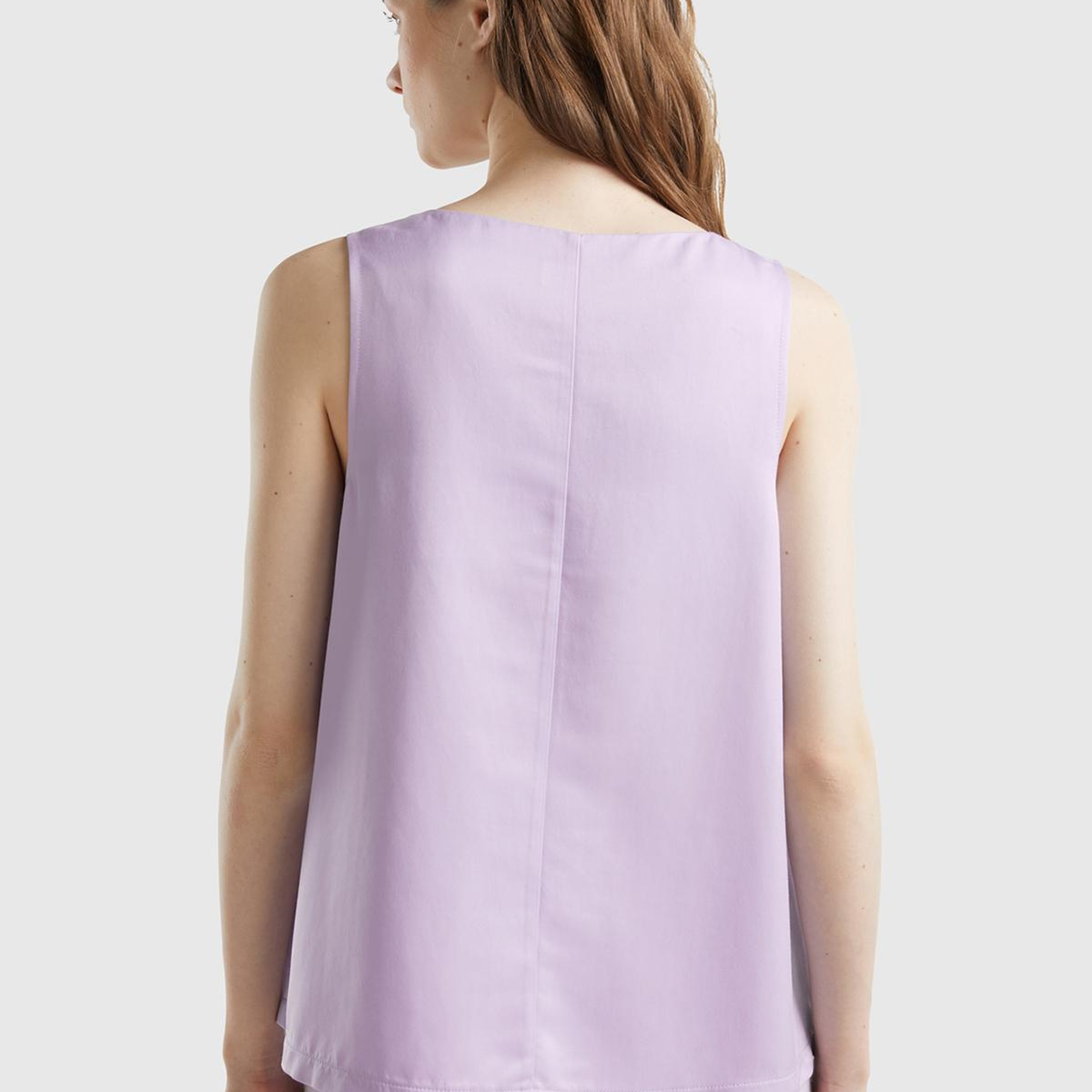 Kadın Lila Viskoz Karışımlı Saten Kolsuz Bluz