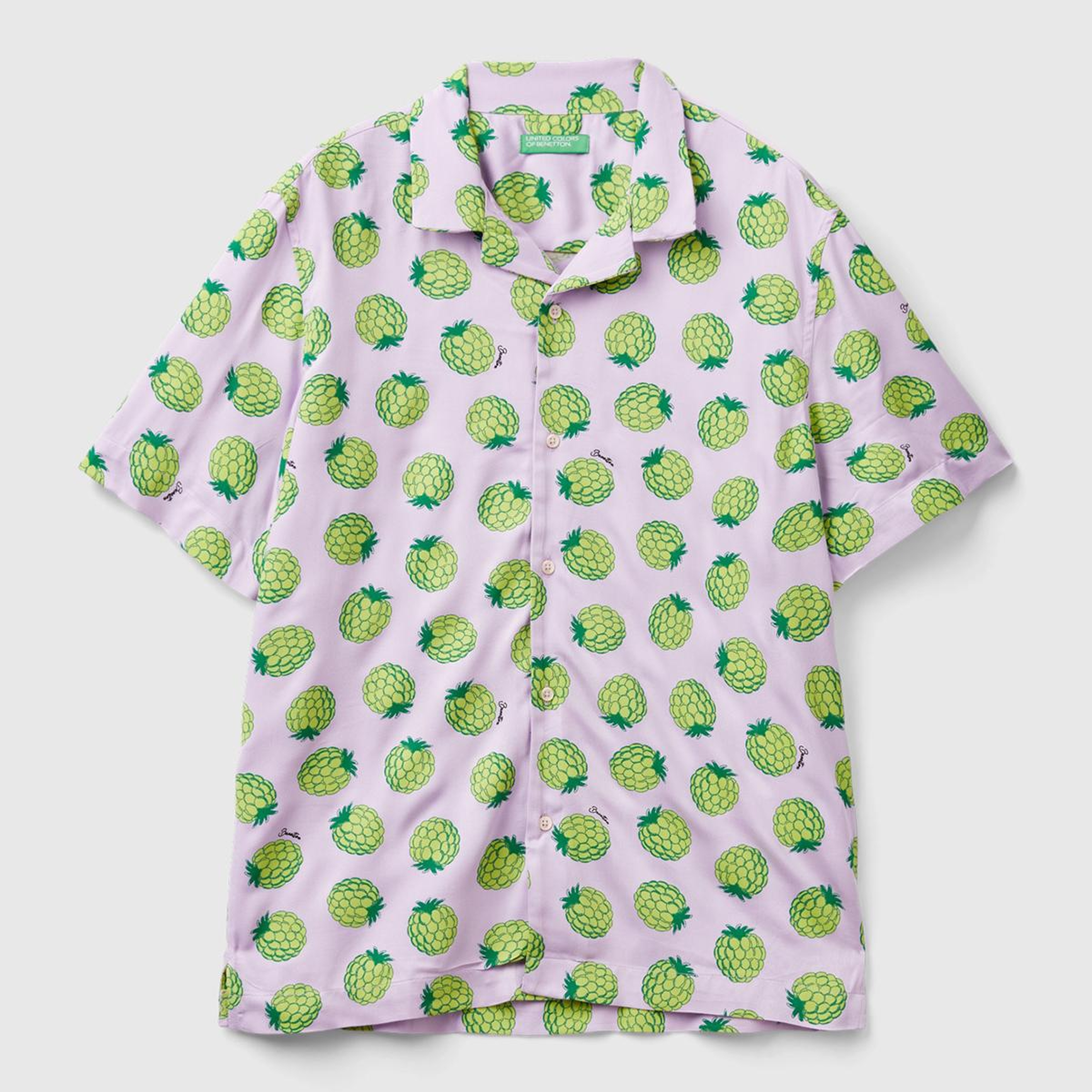 Erkek Lila Mix %100 Viskoz Tamamı Meyve Baskılı Kısa Kollu Gömlek
