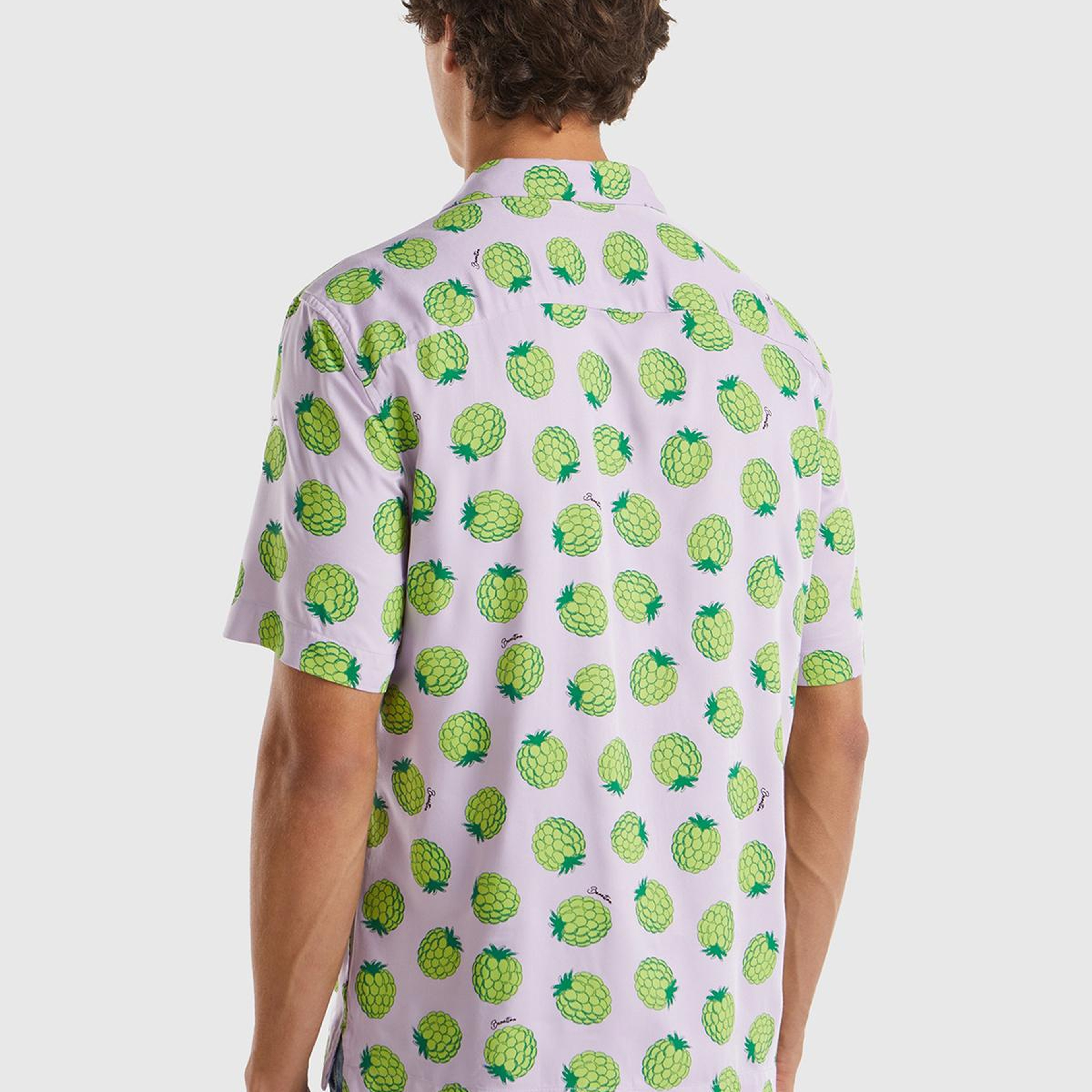 Erkek Lila Mix %100 Viskoz Tamamı Meyve Baskılı Kısa Kollu Gömlek