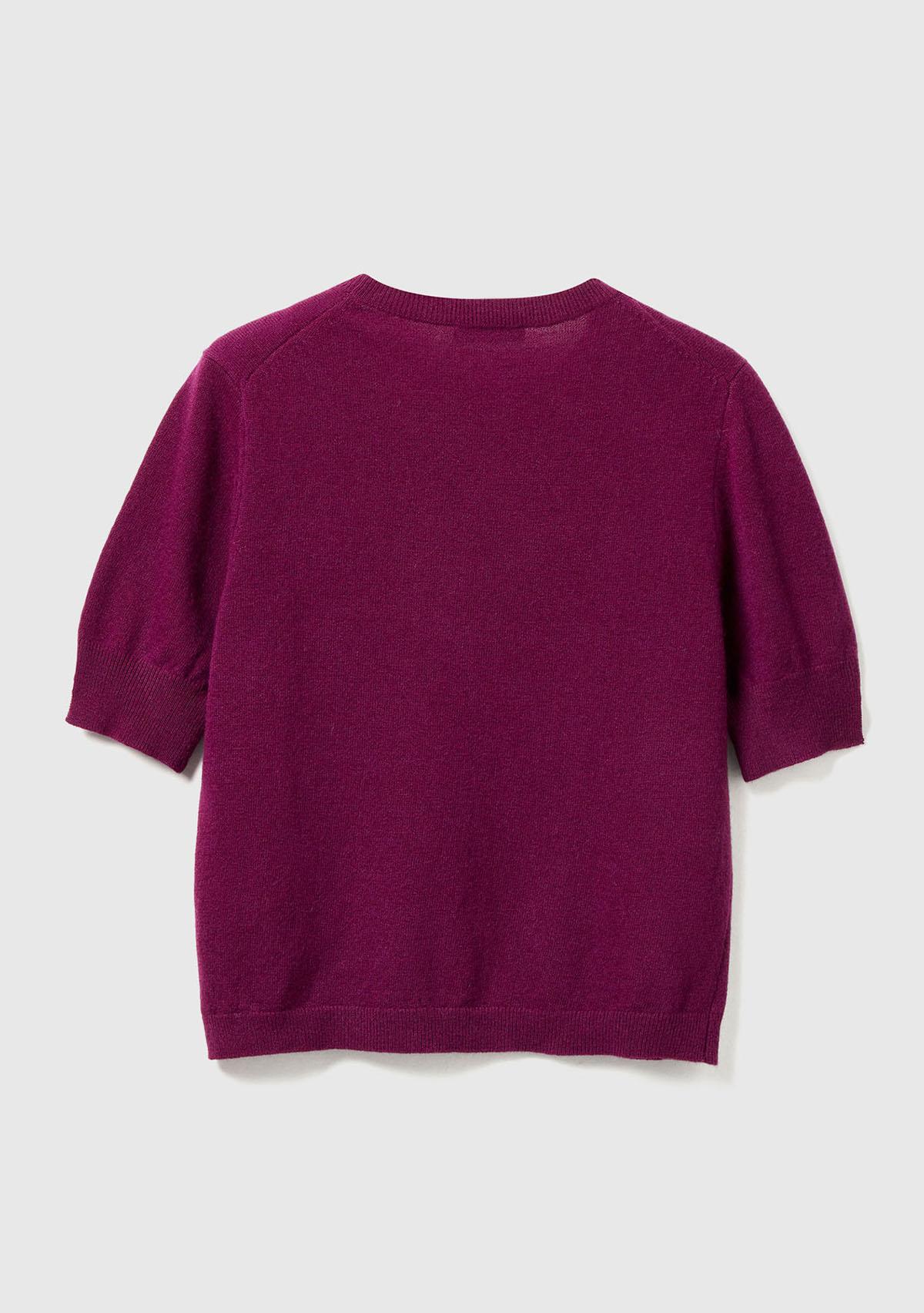 Kadın Mürdüm %100 Merino Bisiklet Yaka  Kısa Kollu Kazak