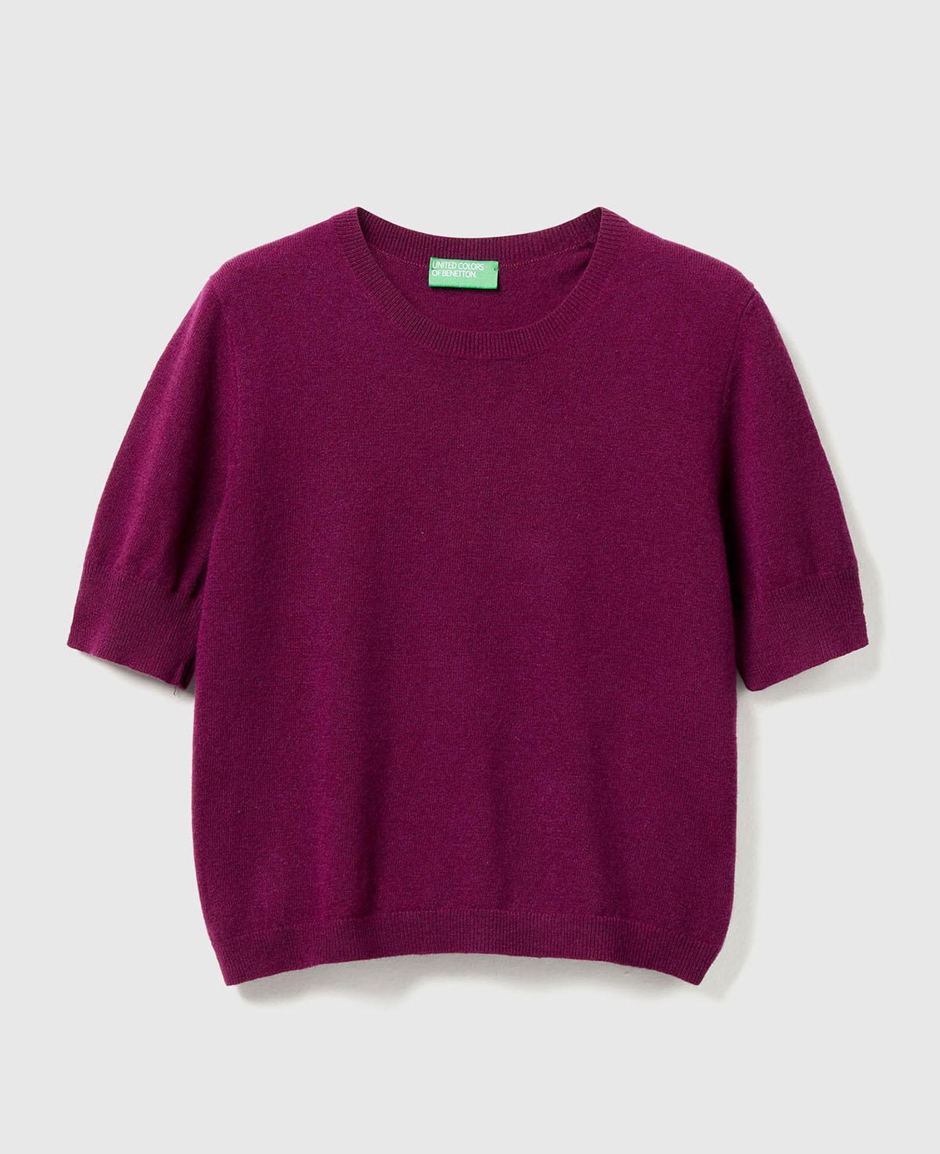 Kadın Mürdüm %100 Merino Bisiklet Yaka  Kısa Kollu Kazak