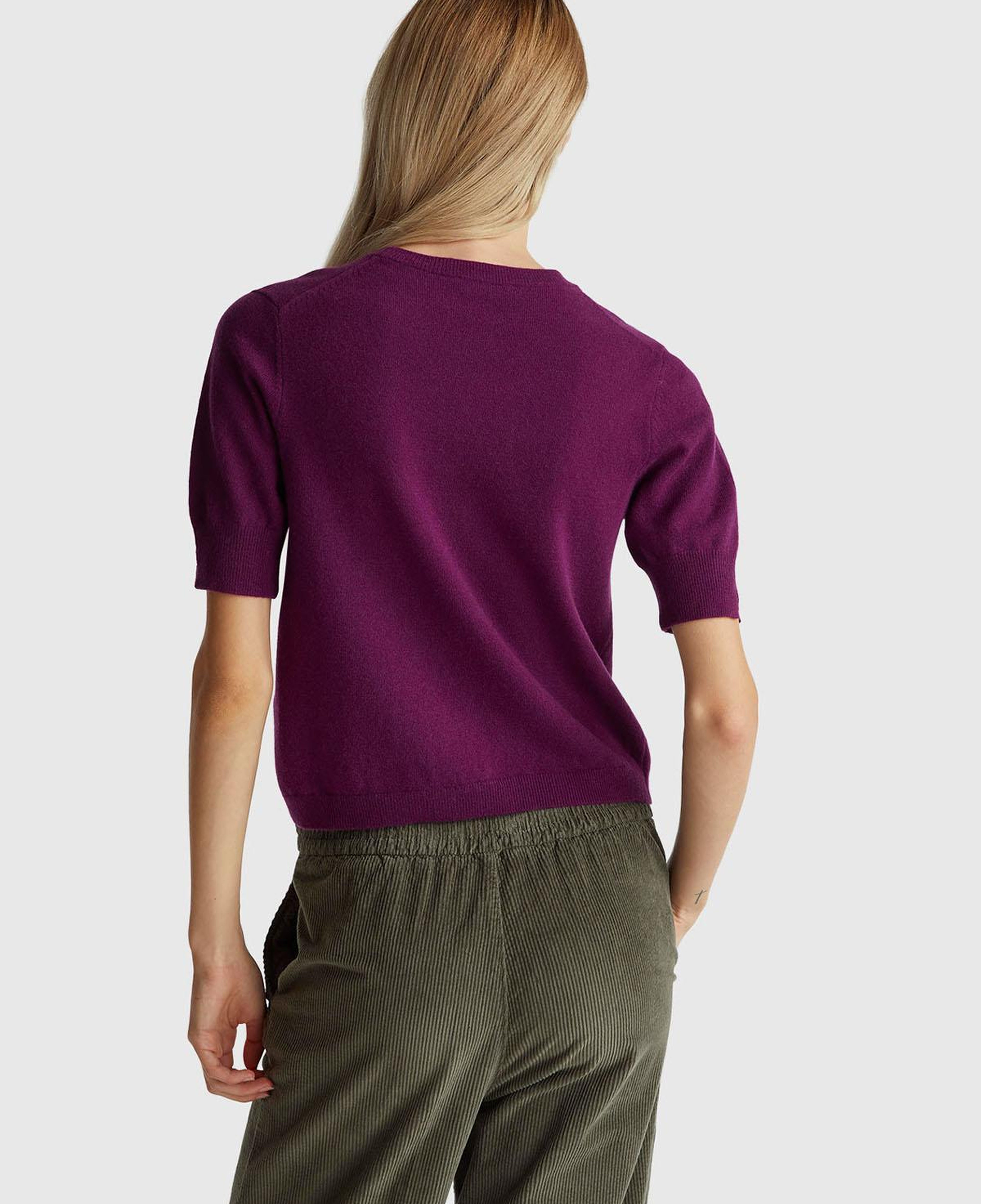 Kadın Mürdüm %100 Merino Bisiklet Yaka  Kısa Kollu Kazak