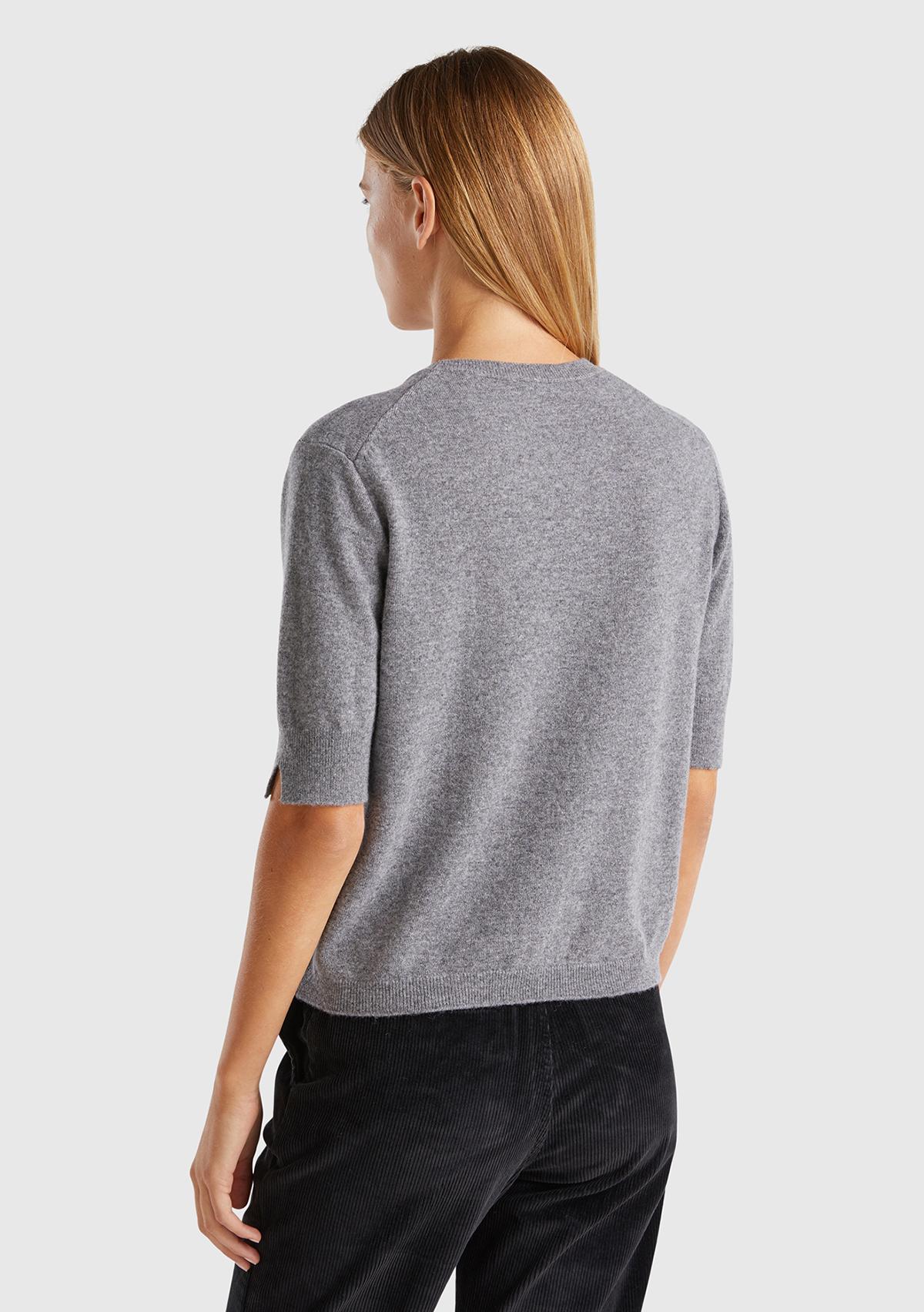 Kadın Antrasit Melanj %100 Merino Bisiklet Yaka  Kısa Kollu Kazak