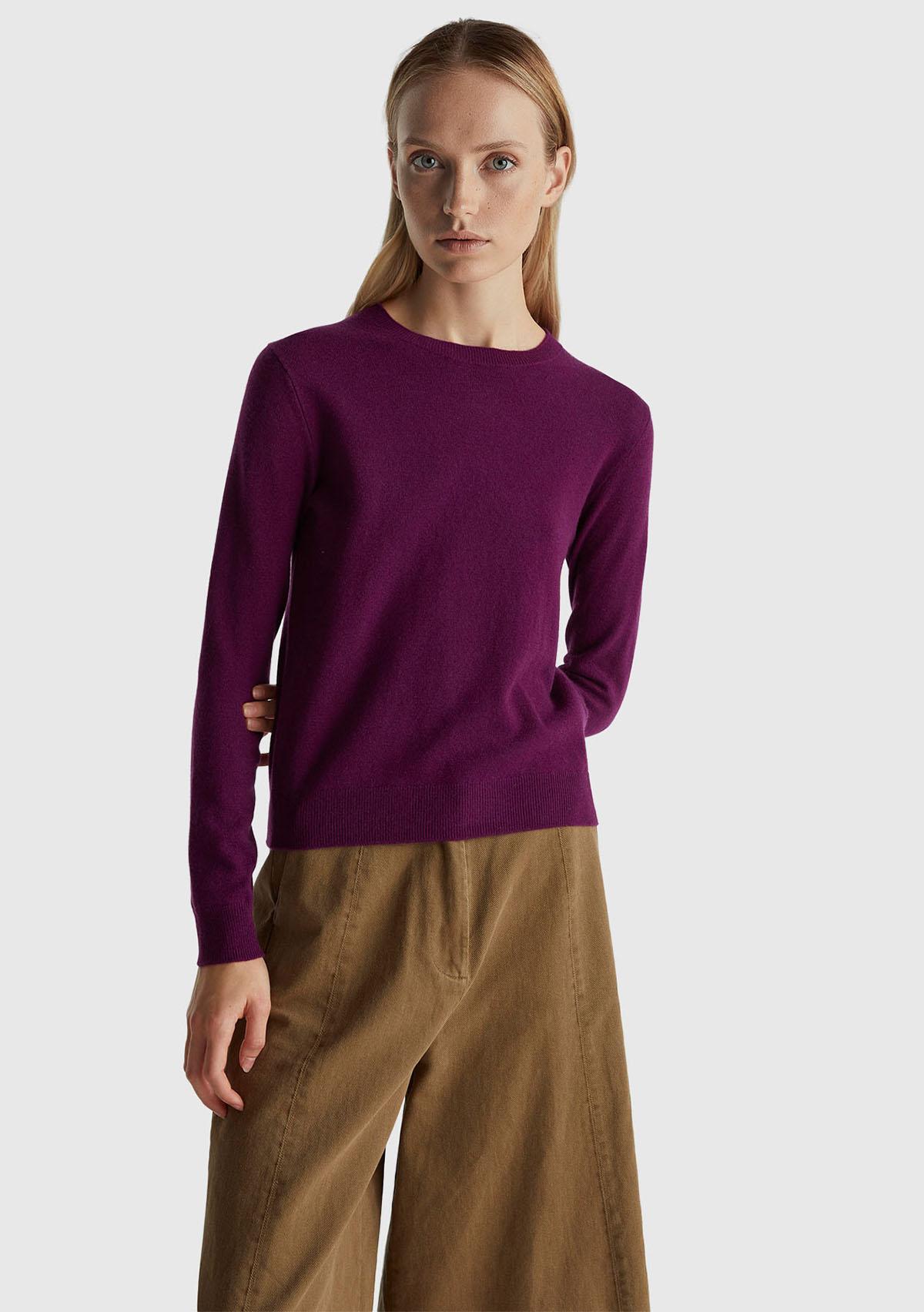 Kadın Mürdüm %100 Merino Bisiklet Yaka Kazak