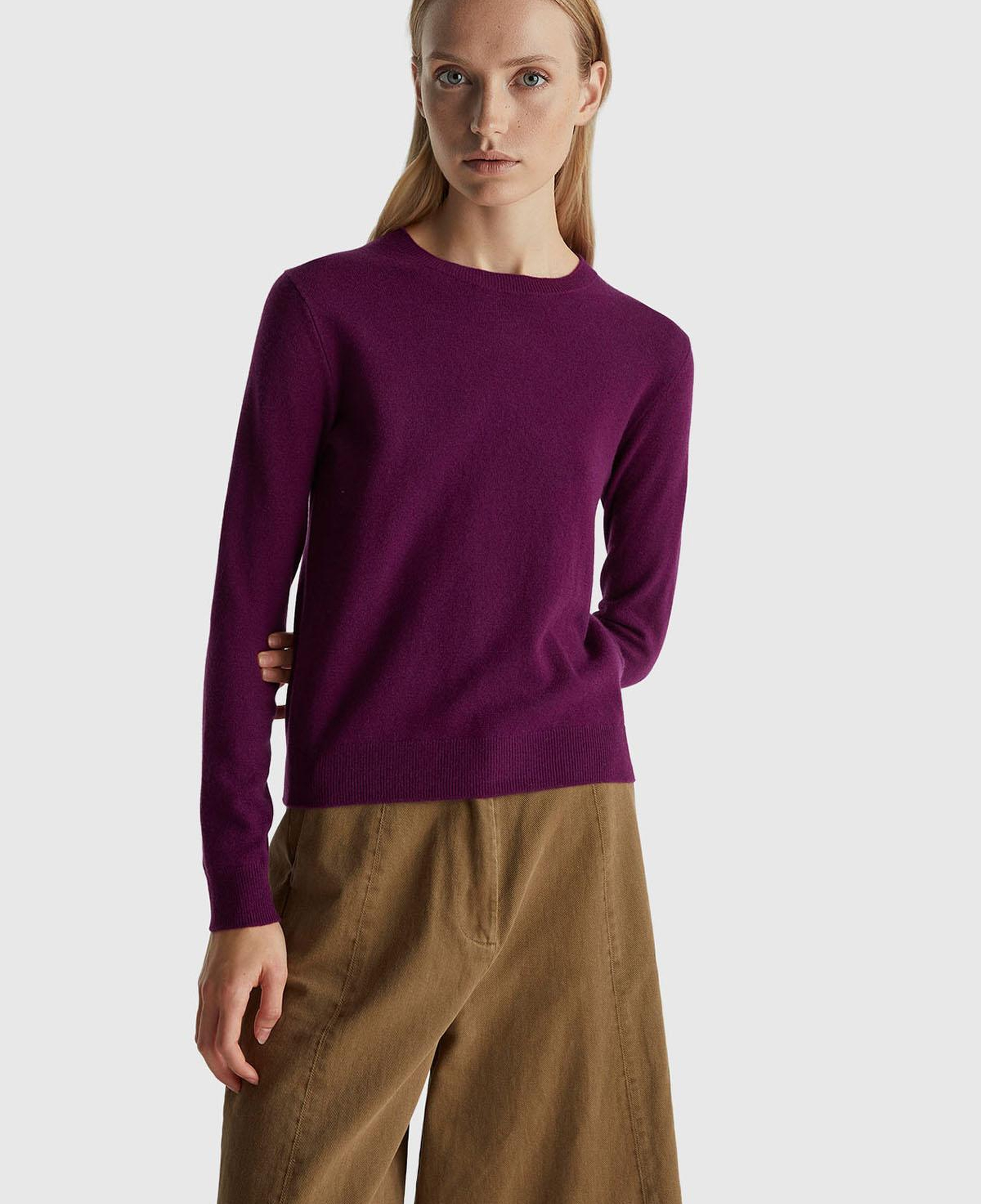 Kadın Mürdüm %100 Merino Bisiklet Yaka Kazak