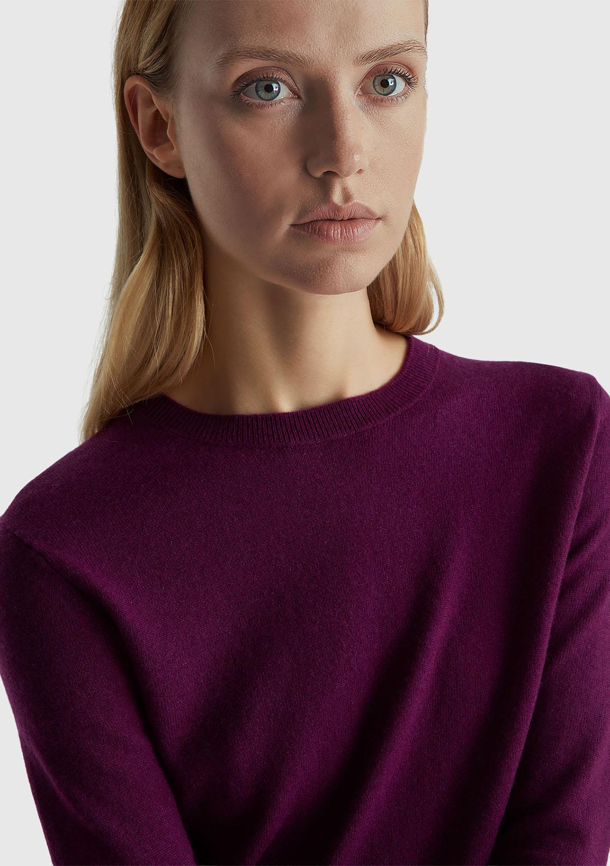 Kadın Mürdüm %100 Merino Bisiklet Yaka Kazak