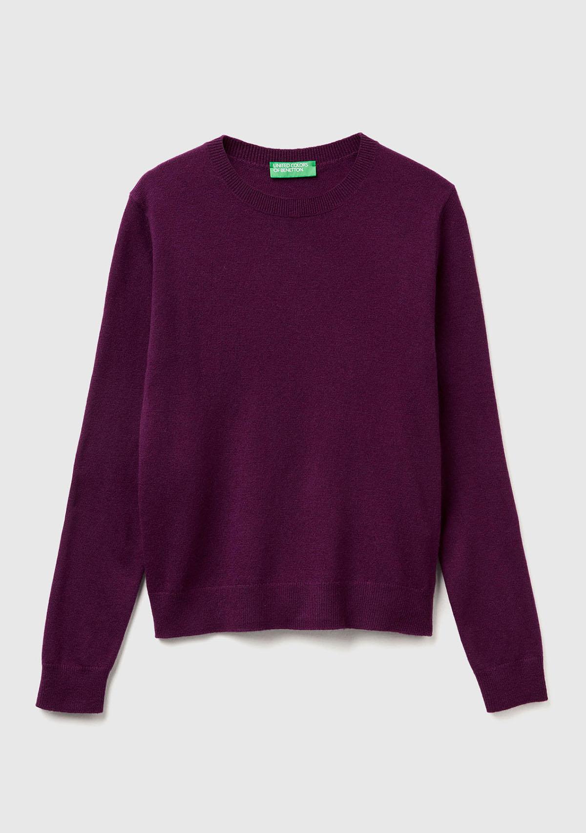 Kadın Mürdüm %100 Merino Bisiklet Yaka Kazak