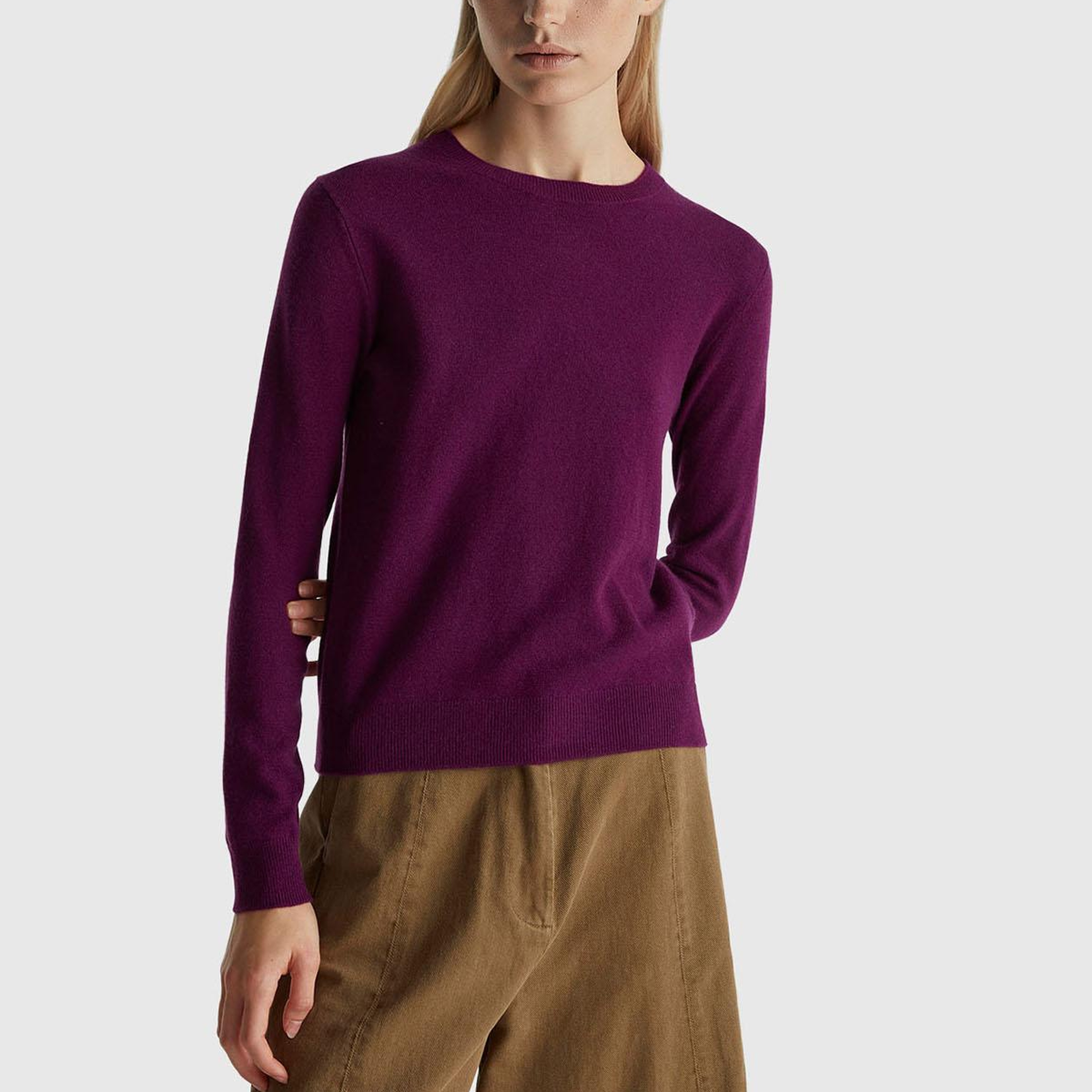 Kadın Mürdüm %100 Merino Bisiklet Yaka Kazak