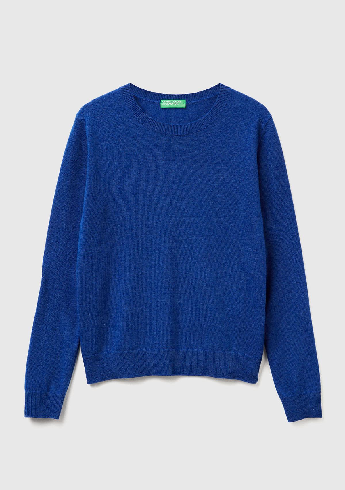 Kadın Koyu Mavi %100 Merino Bisiklet Yaka Kazak