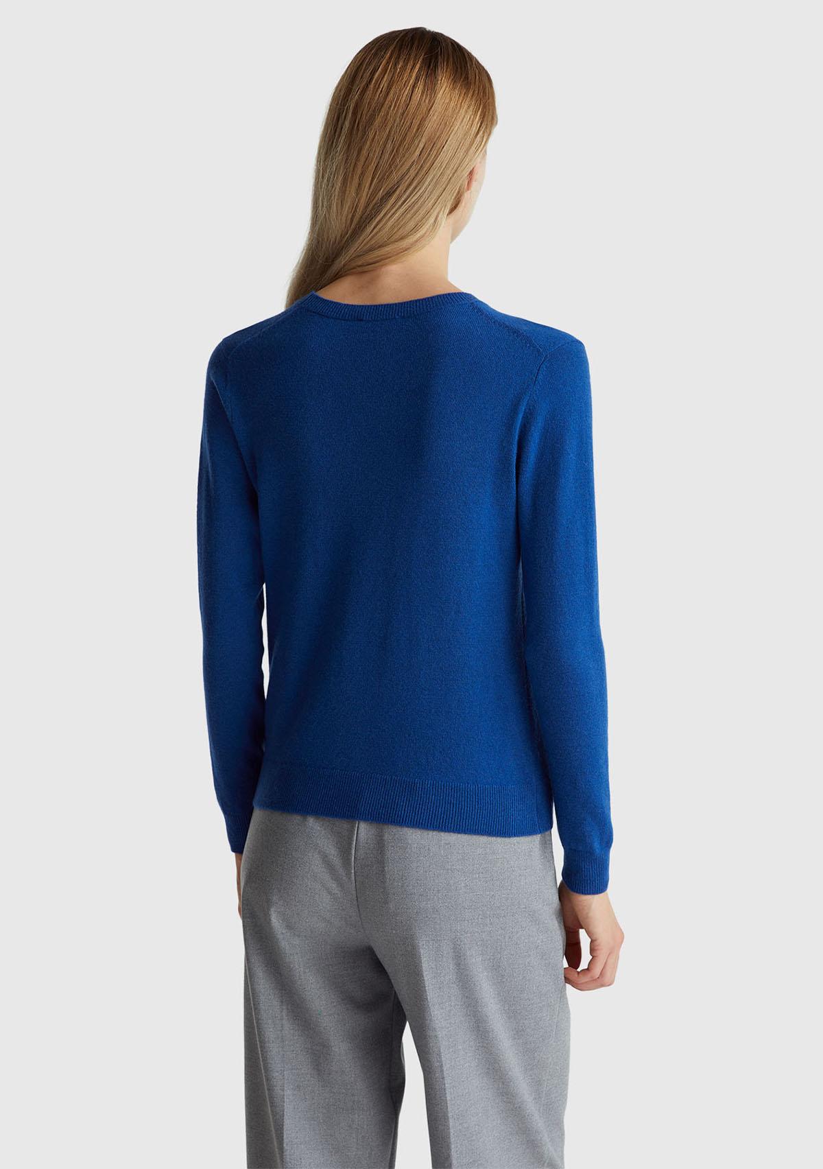 Kadın Koyu Mavi %100 Merino Bisiklet Yaka Kazak