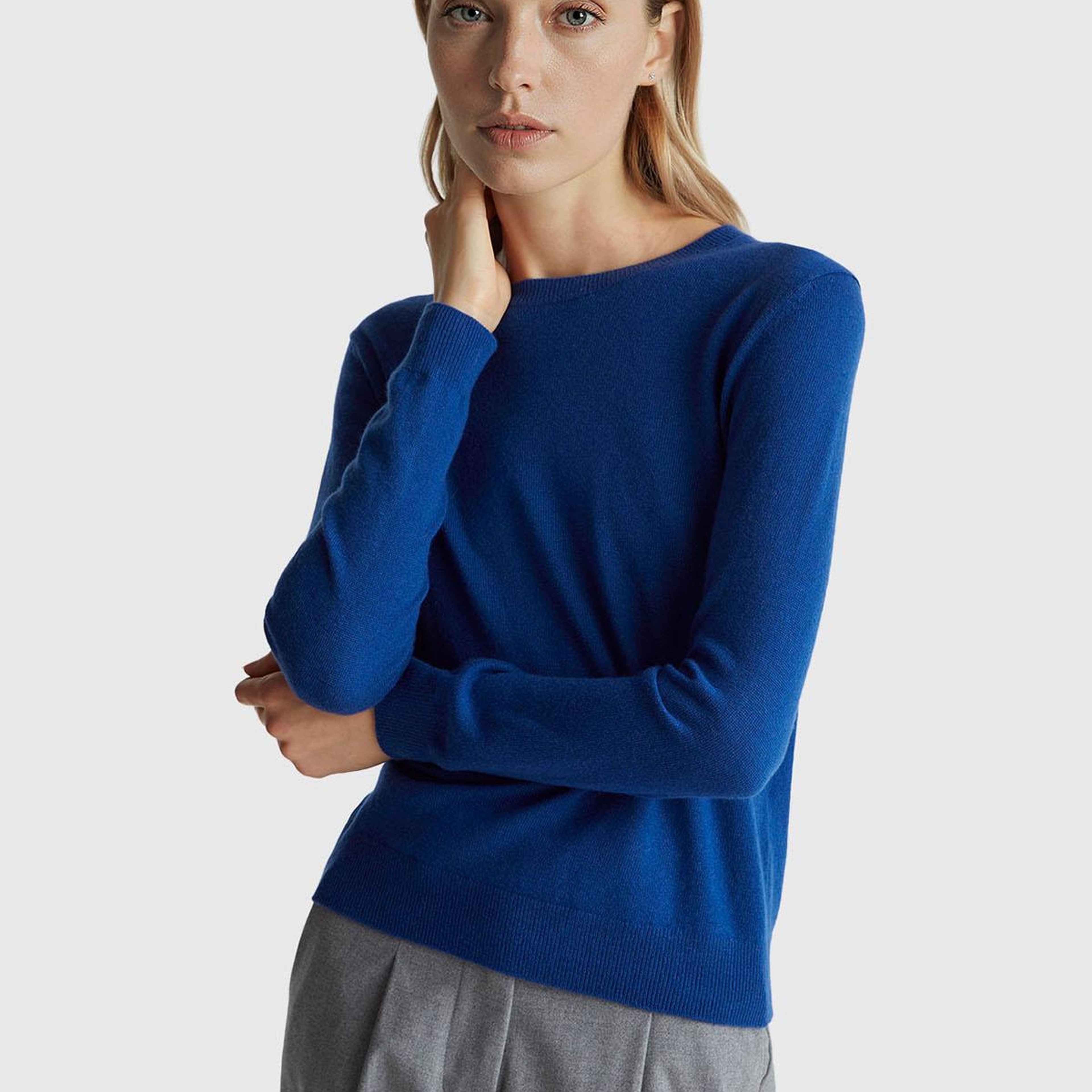 Kadın Koyu Mavi %100 Merino Bisiklet Yaka Kazak