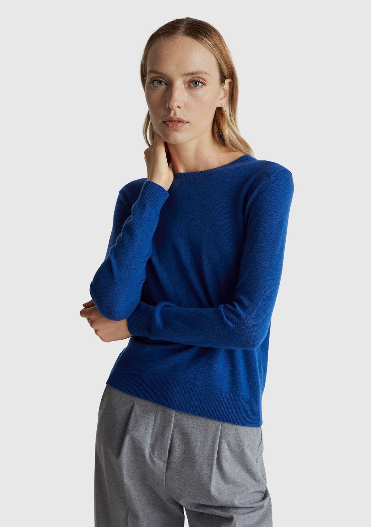 Kadın Koyu Mavi %100 Merino Bisiklet Yaka Kazak