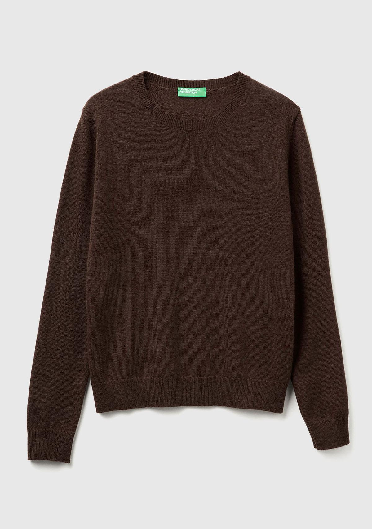 Kadın Koyu Kahverengi %100 Merino Bisiklet Yaka Kazak