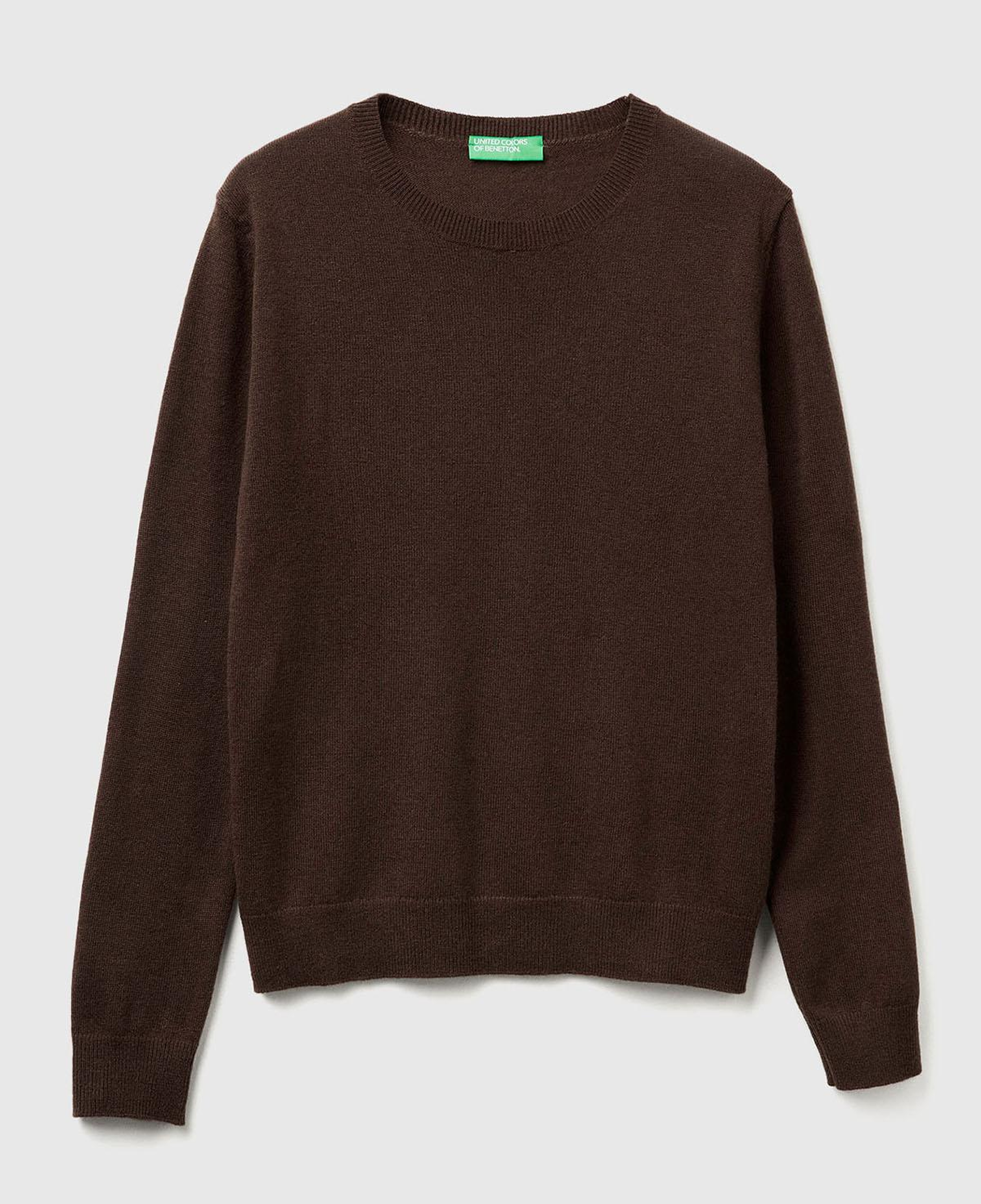 Kadın Koyu Kahverengi %100 Merino Bisiklet Yaka Kazak