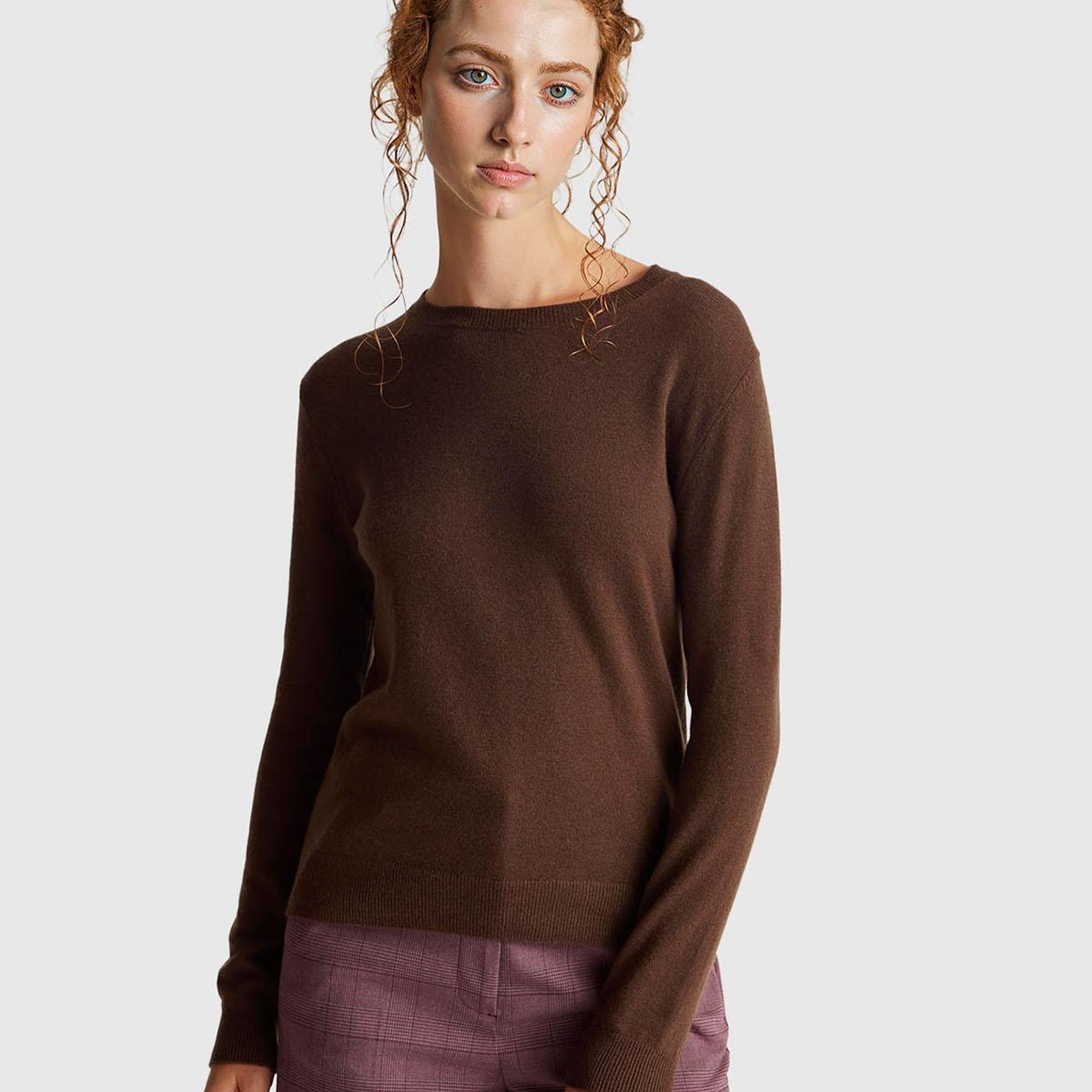 Kadın Koyu Kahverengi %100 Merino Bisiklet Yaka Kazak