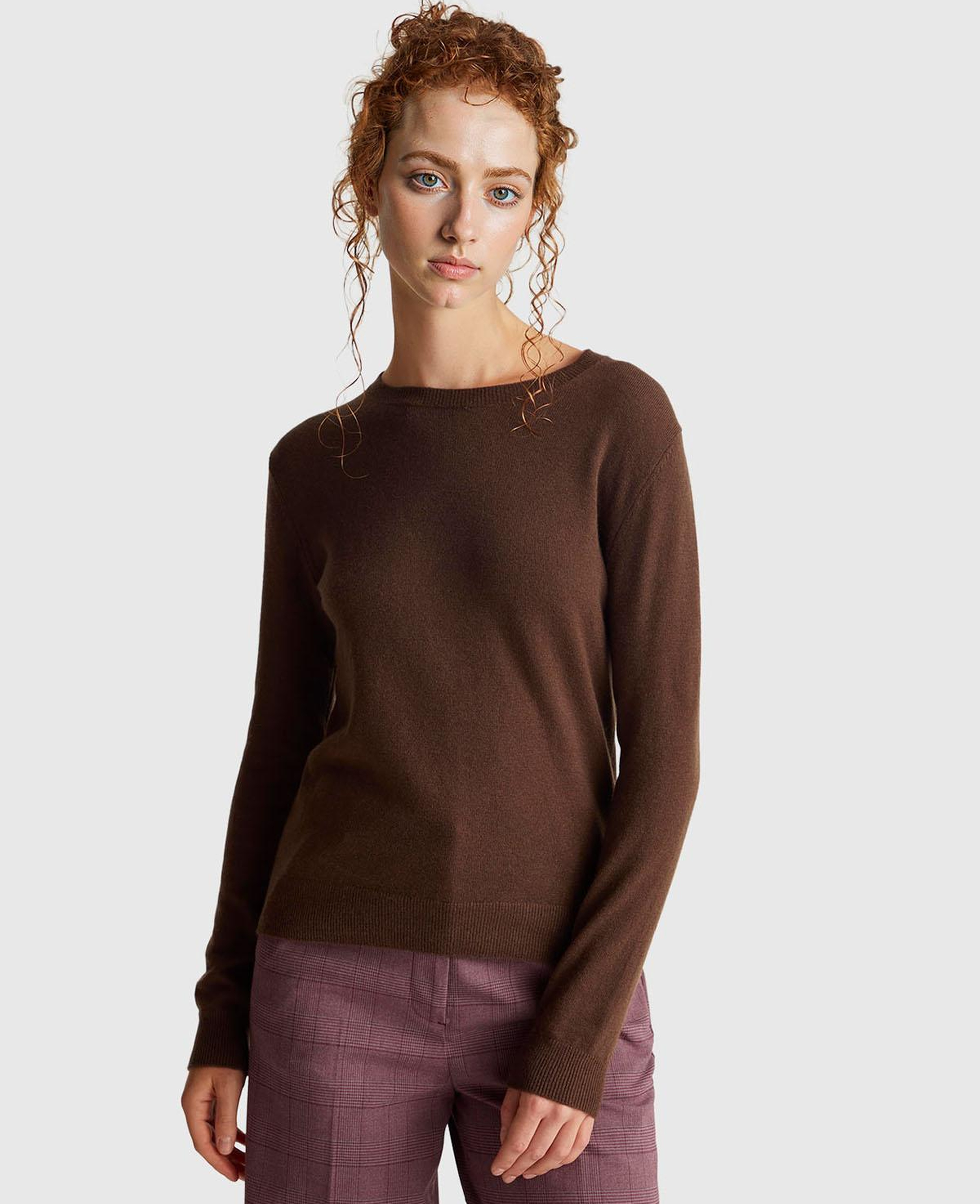 Kadın Koyu Kahverengi %100 Merino Bisiklet Yaka Kazak