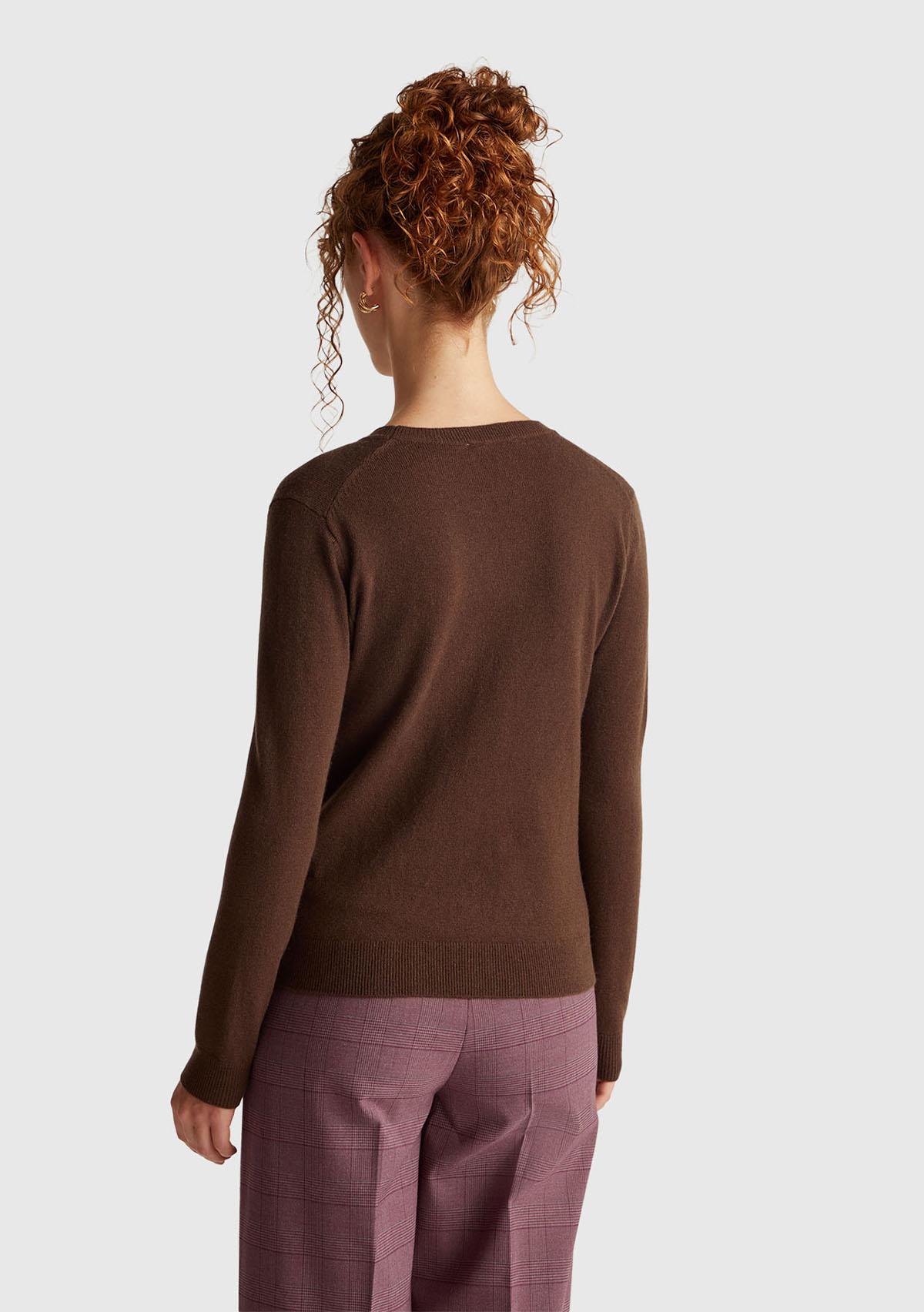 Kadın Koyu Kahverengi %100 Merino Bisiklet Yaka Kazak