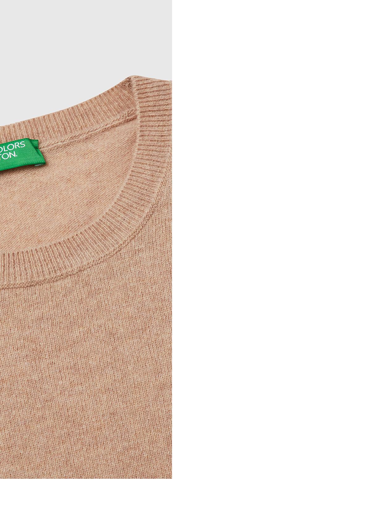 Kadın Ekru %100 Merino Bisiklet Yaka Kazak