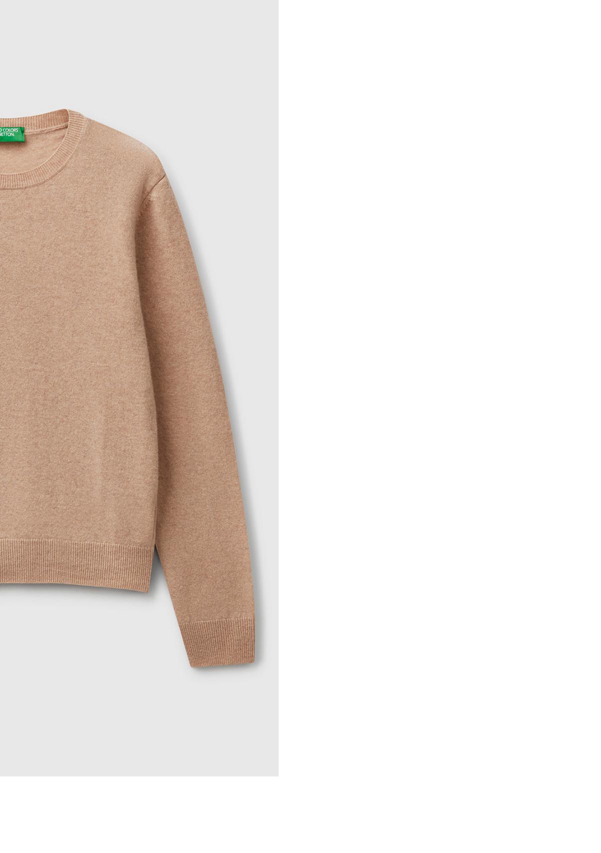 Kadın Ekru %100 Merino Bisiklet Yaka Kazak