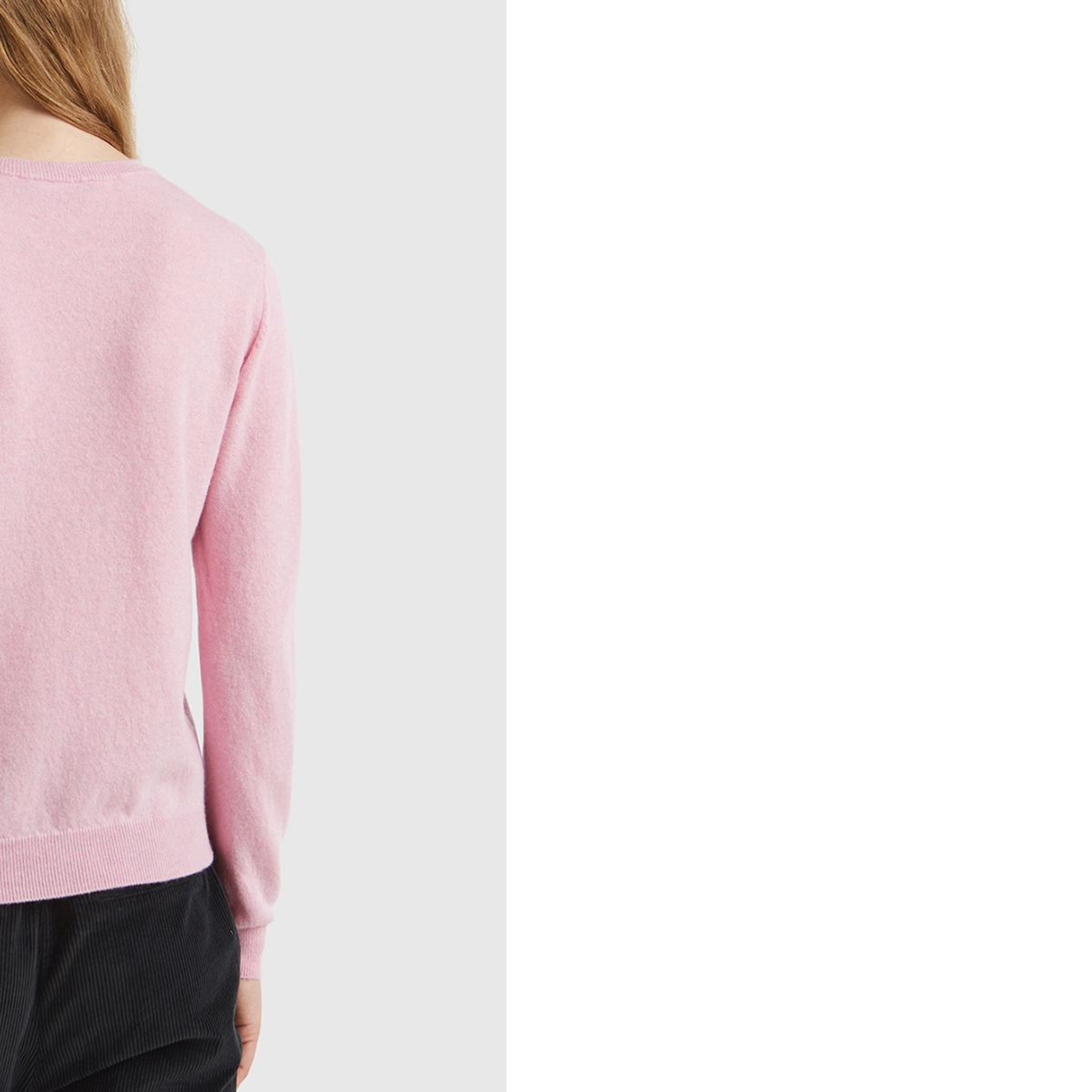 Kadın Açık Pembe %100 Merino Bisiklet Yaka Kazak