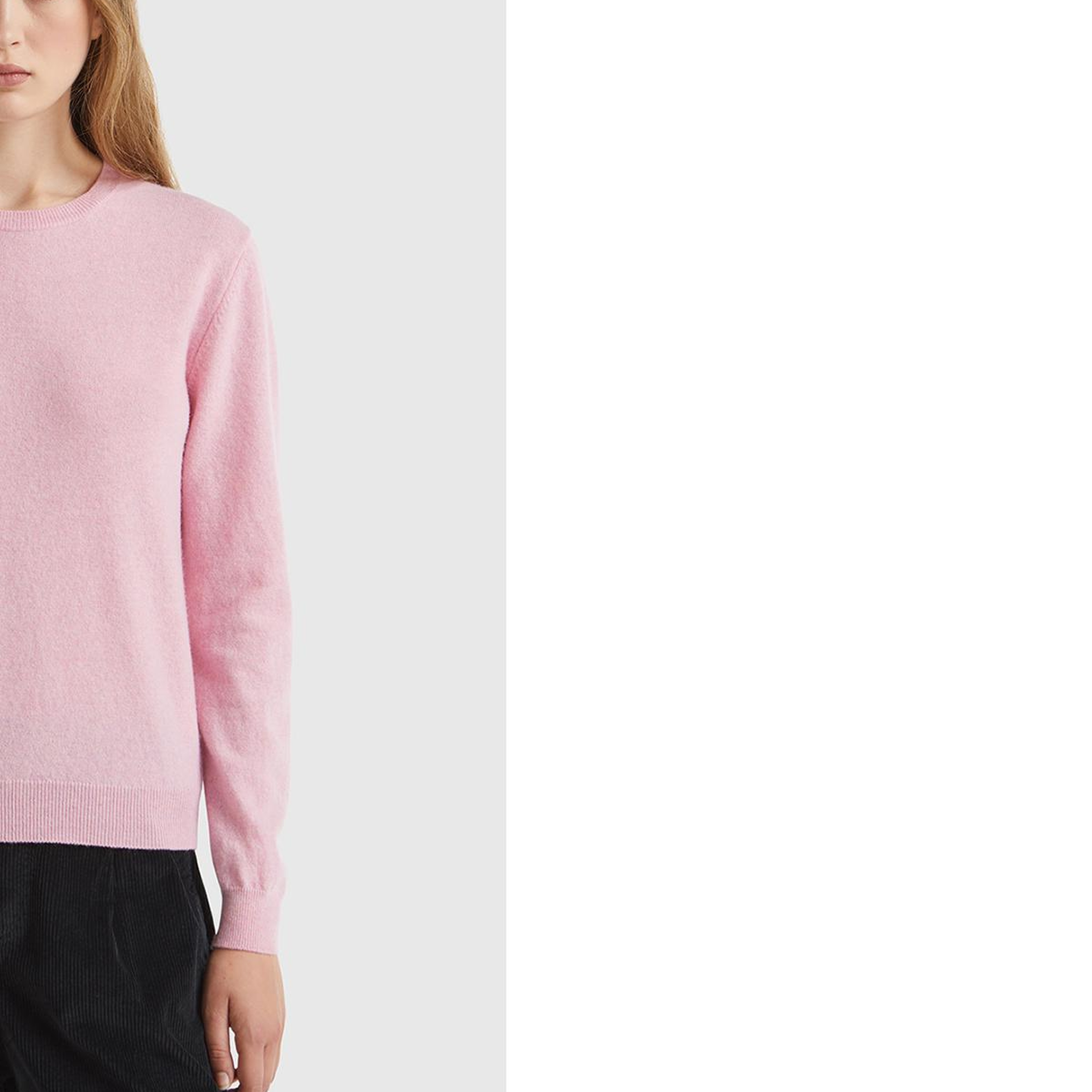 Kadın Açık Pembe %100 Merino Bisiklet Yaka Kazak