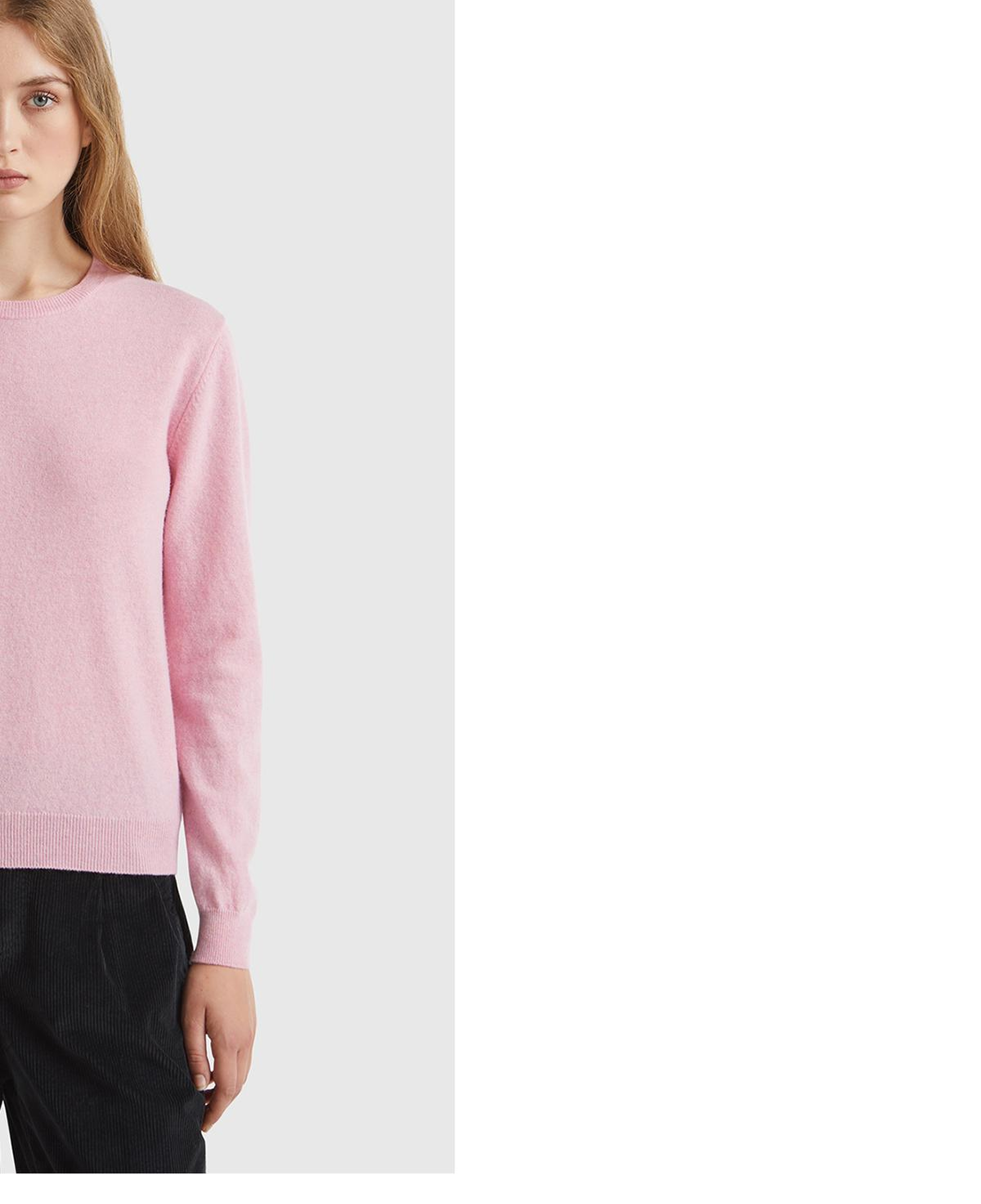 Kadın Açık Pembe %100 Merino Bisiklet Yaka Kazak