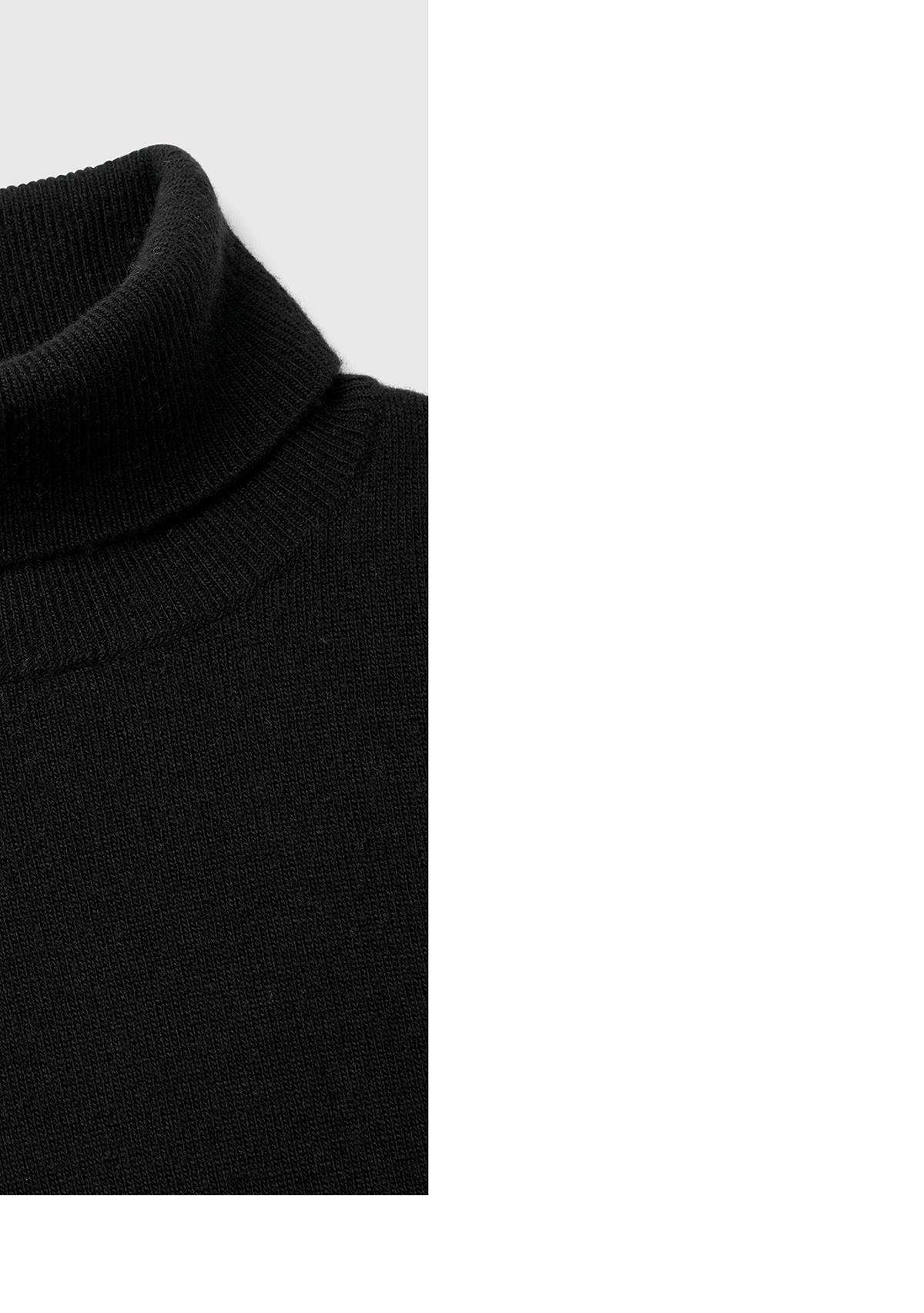 Kadın Siyah %100 Merino Dik Yaka  Kazak