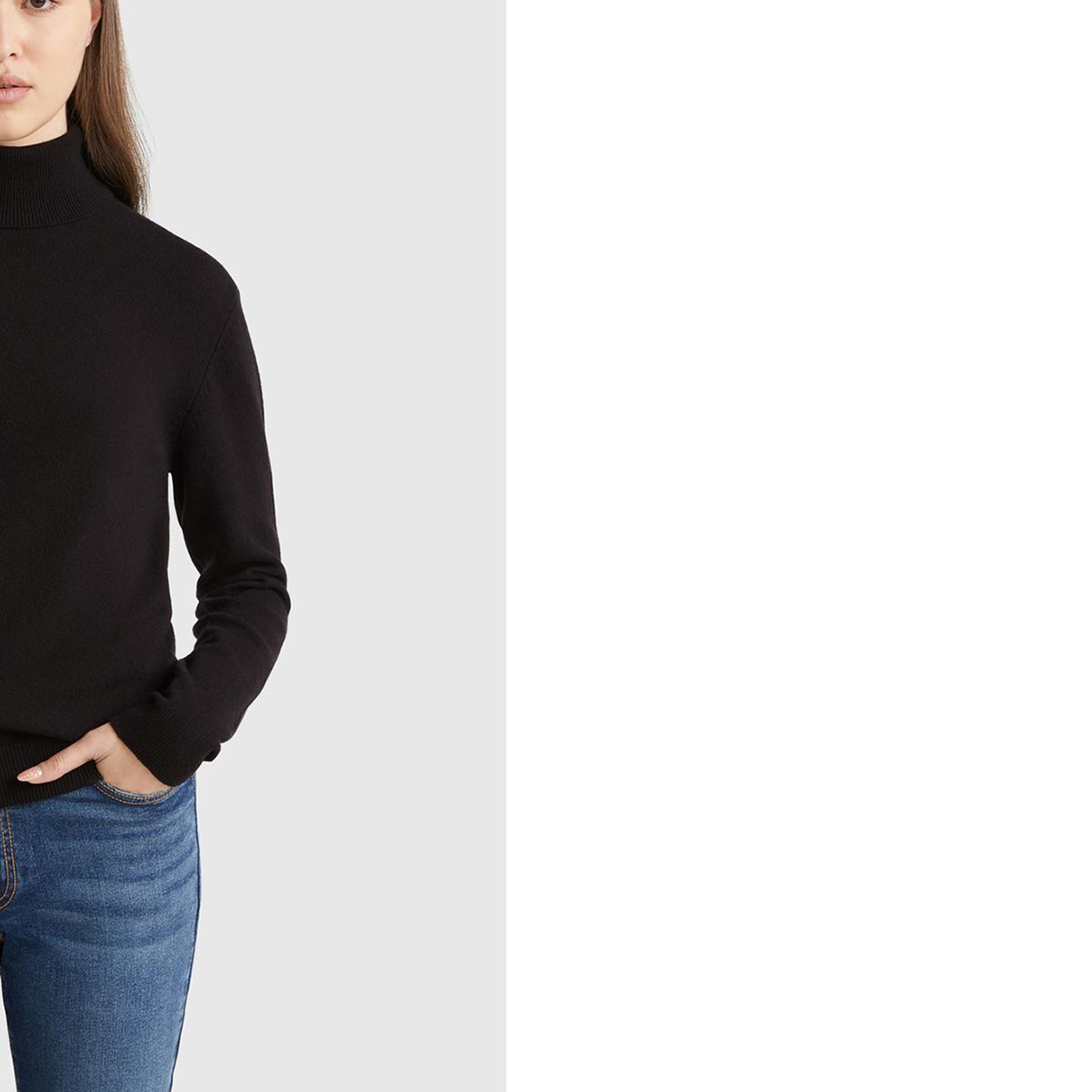 Kadın Siyah %100 Merino Dik Yaka  Kazak