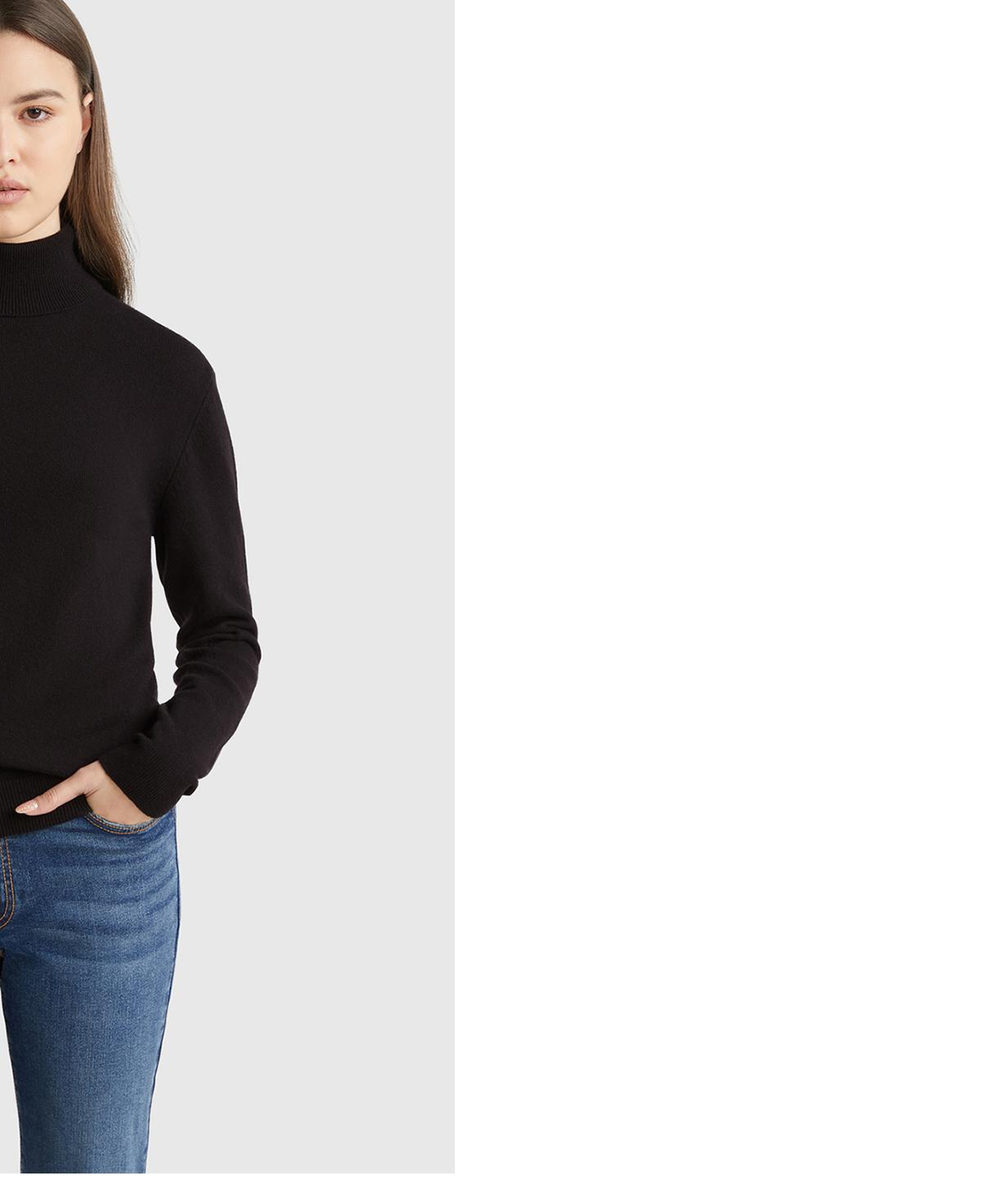 Kadın Siyah %100 Merino Dik Yaka  Kazak