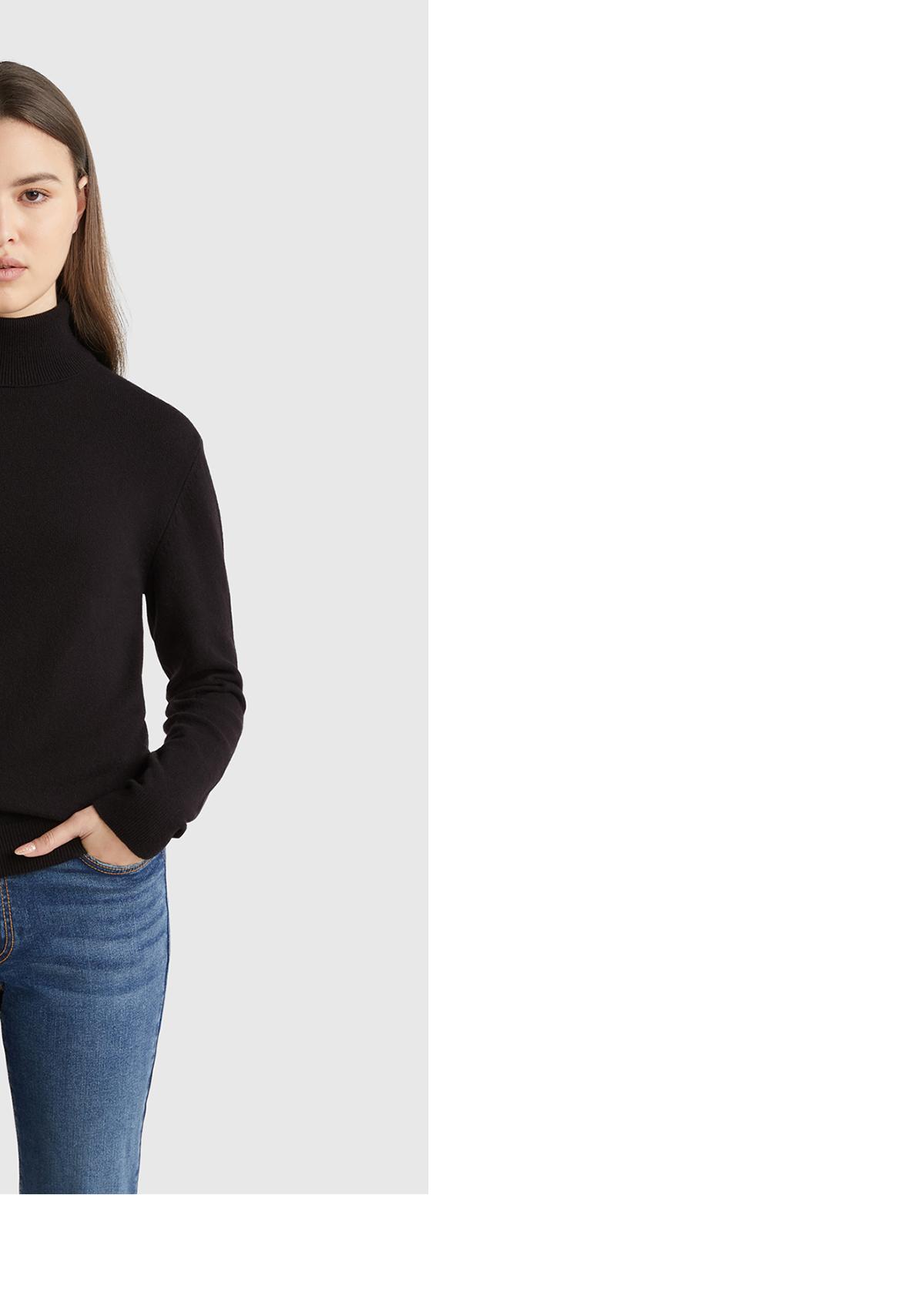 Kadın Siyah %100 Merino Dik Yaka  Kazak