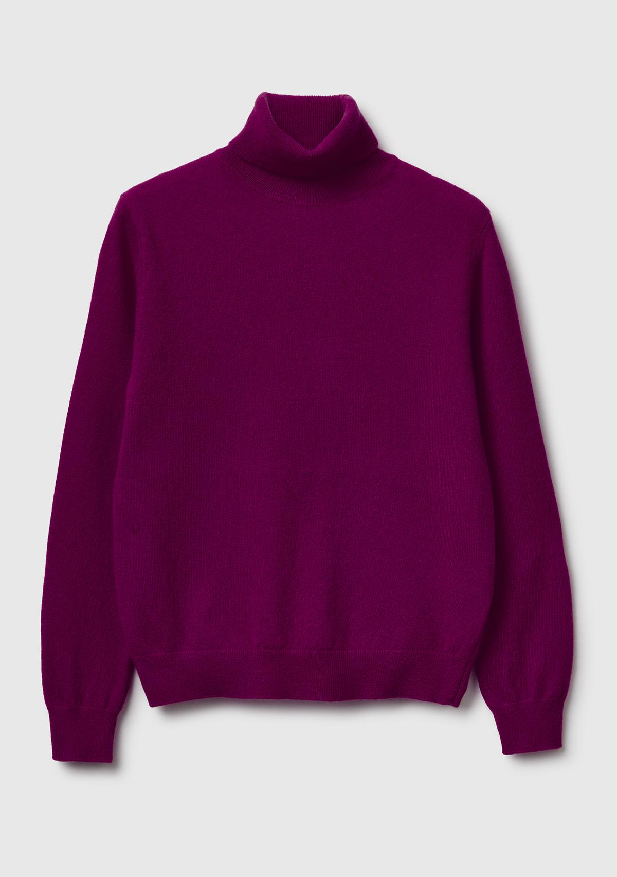 Kadın Mürdüm %100 Merino Dik Yaka  Kazak