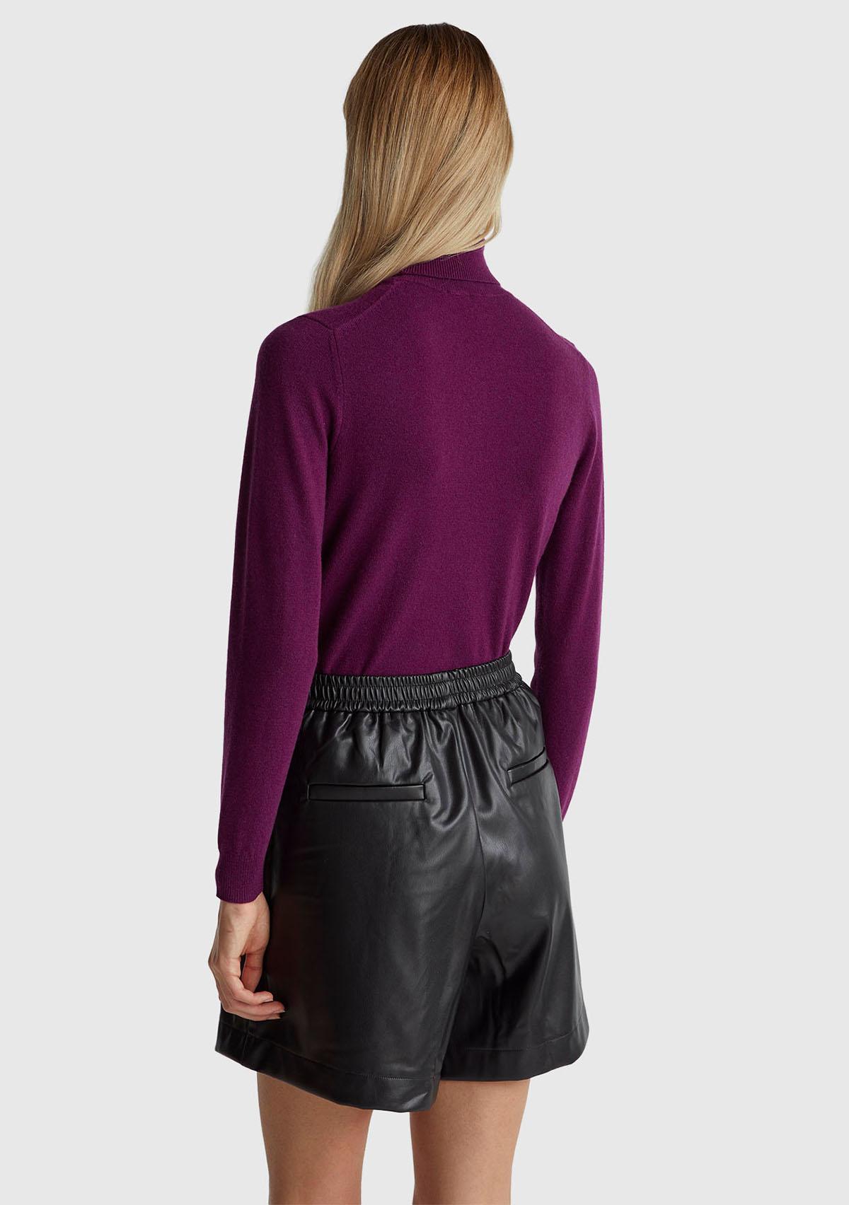 Kadın Mürdüm %100 Merino Dik Yaka  Kazak