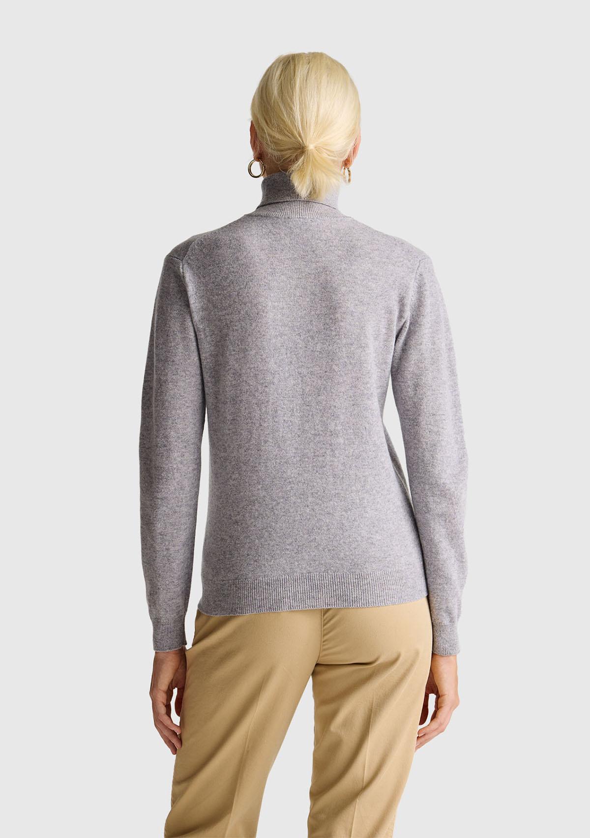 Kadın Gri Melanj %100 Merino Dik Yaka  Kazak