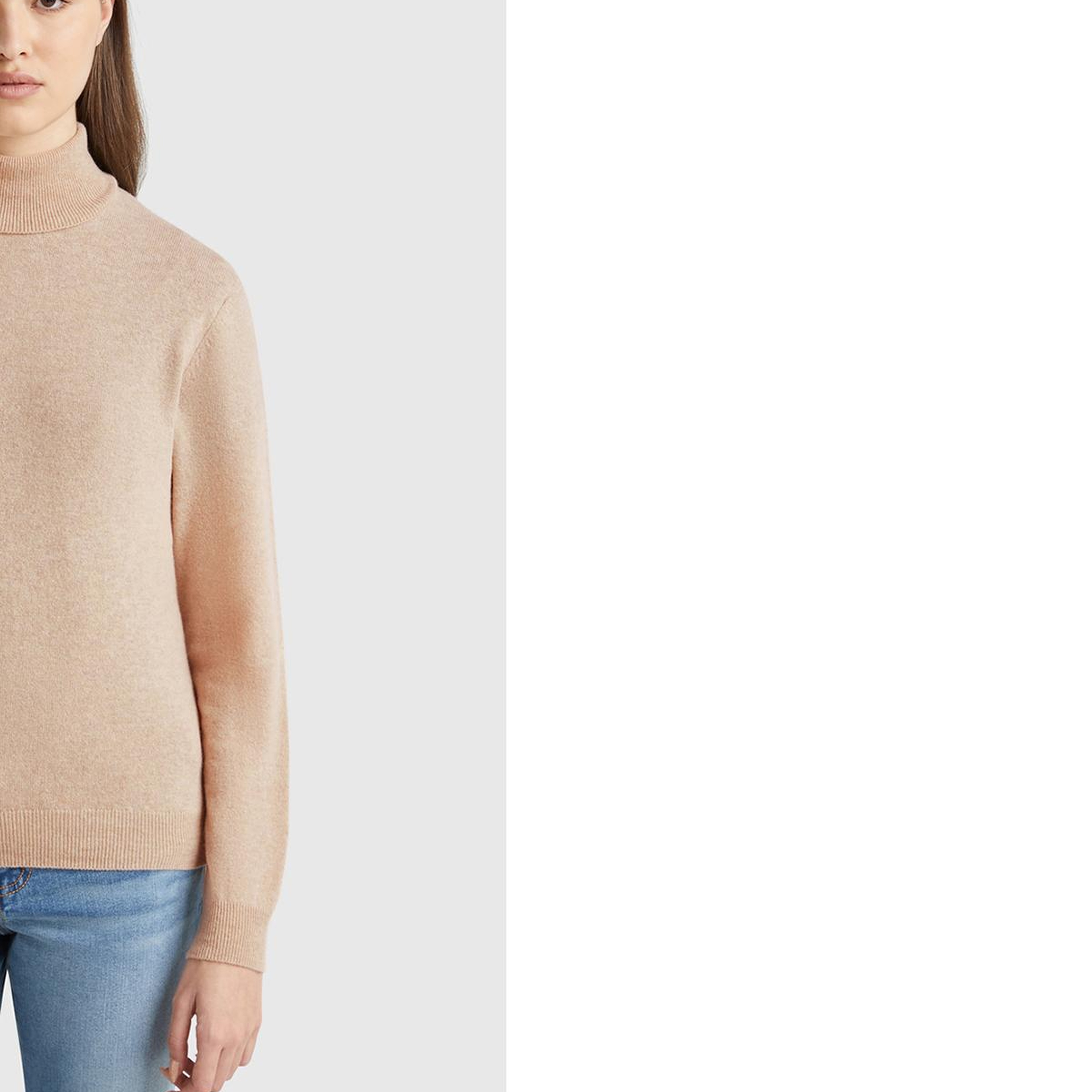 Kadın Ekru %100 Merino Dik Yaka  Kazak