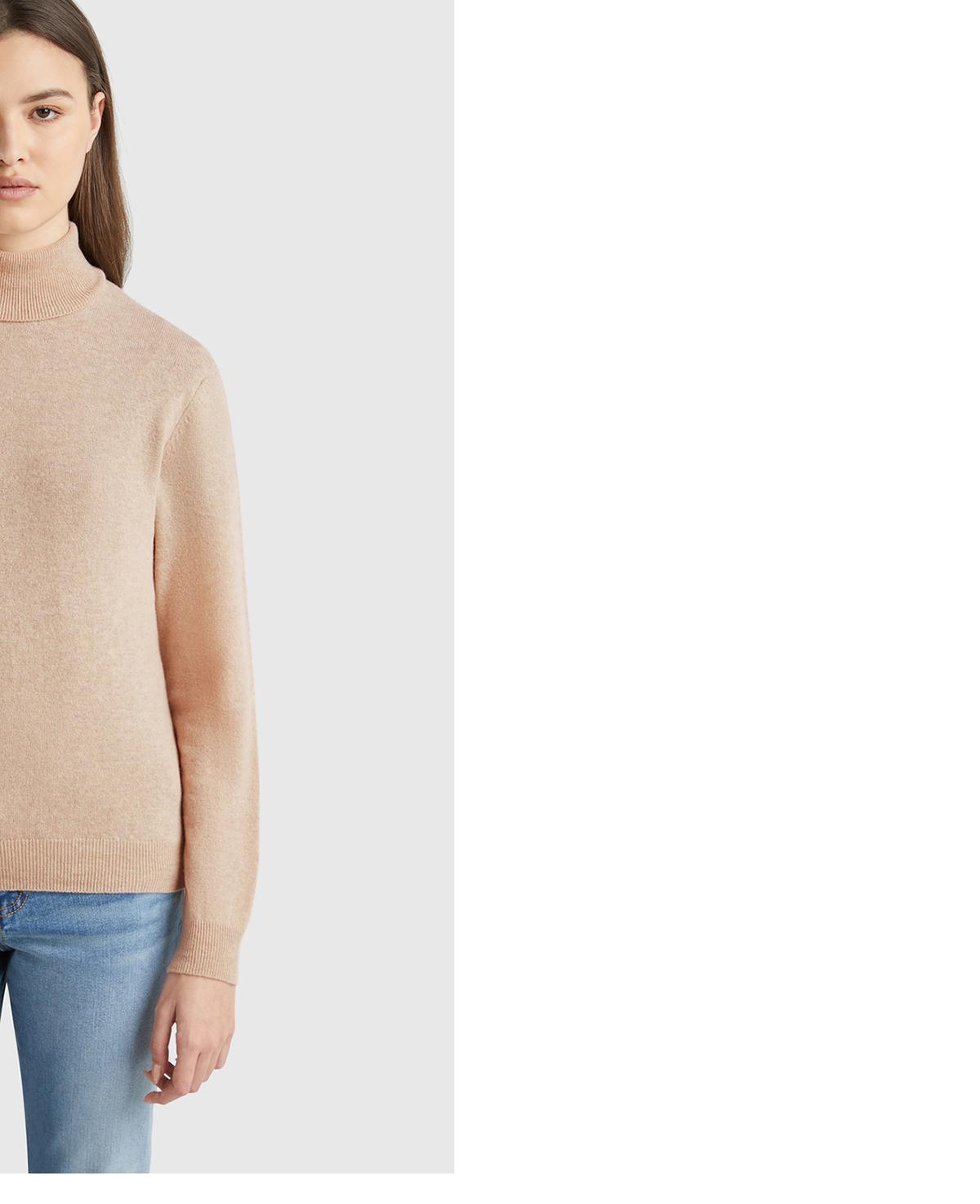 Kadın Ekru %100 Merino Dik Yaka  Kazak