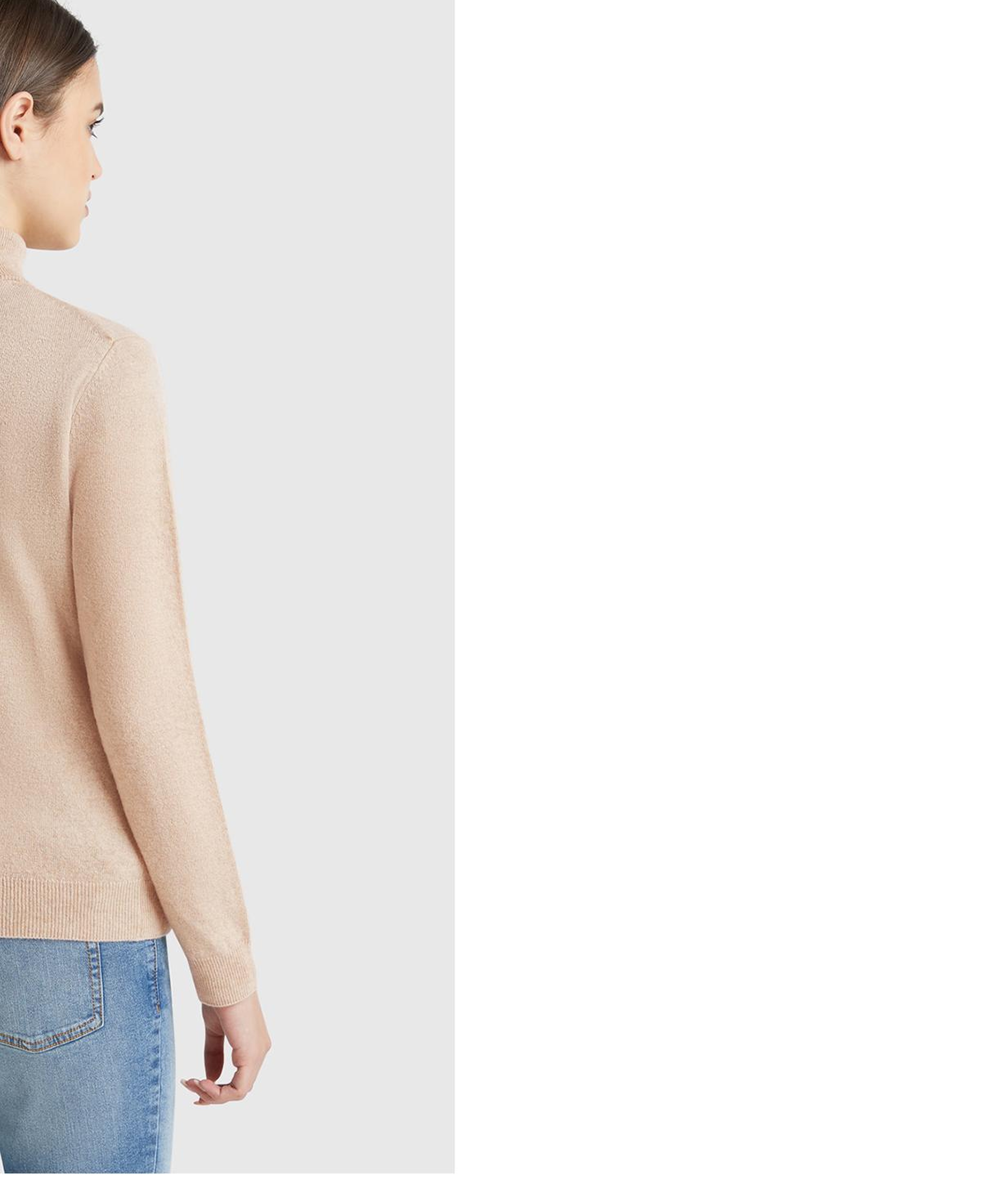 Kadın Ekru %100 Merino Dik Yaka  Kazak
