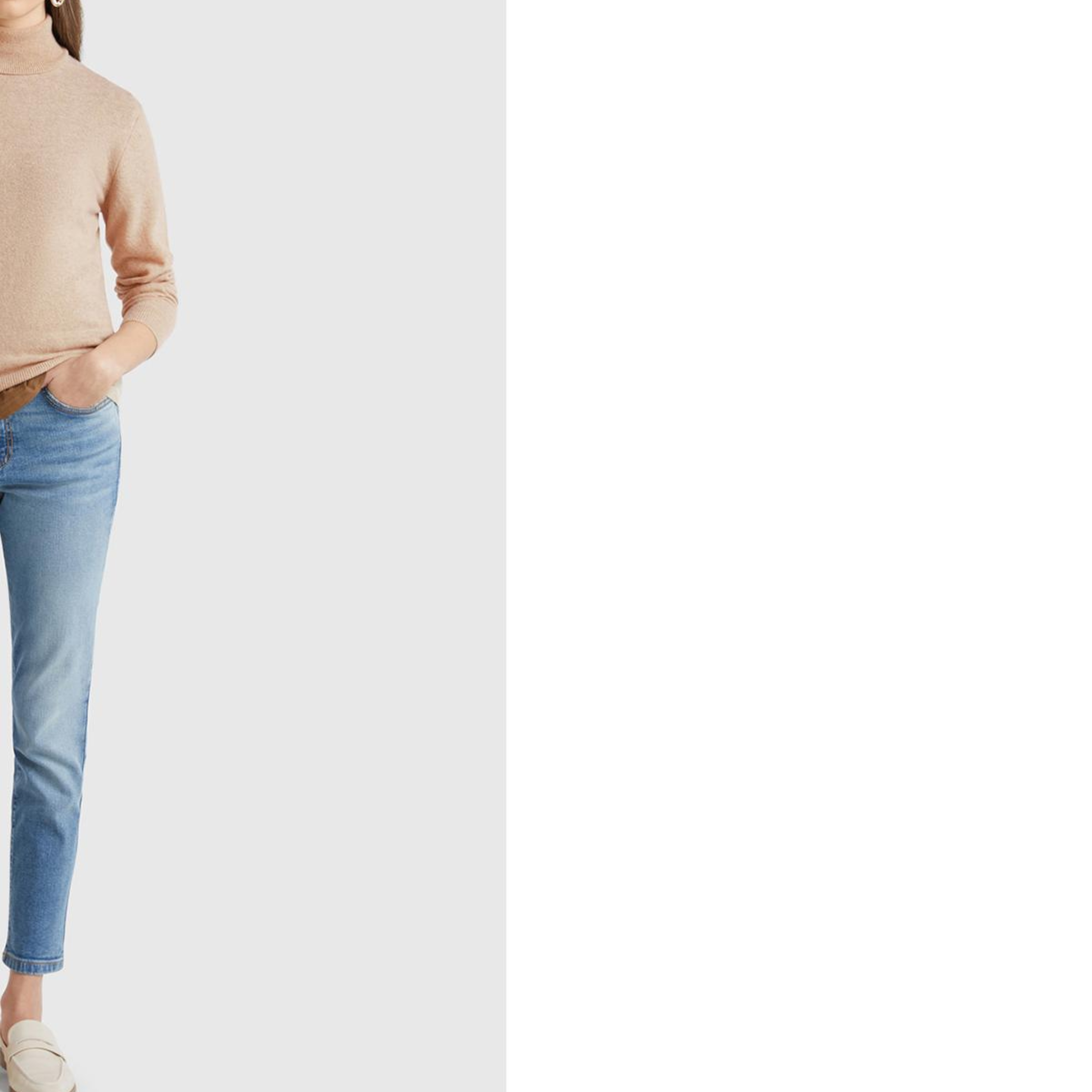 Kadın Ekru %100 Merino Dik Yaka  Kazak