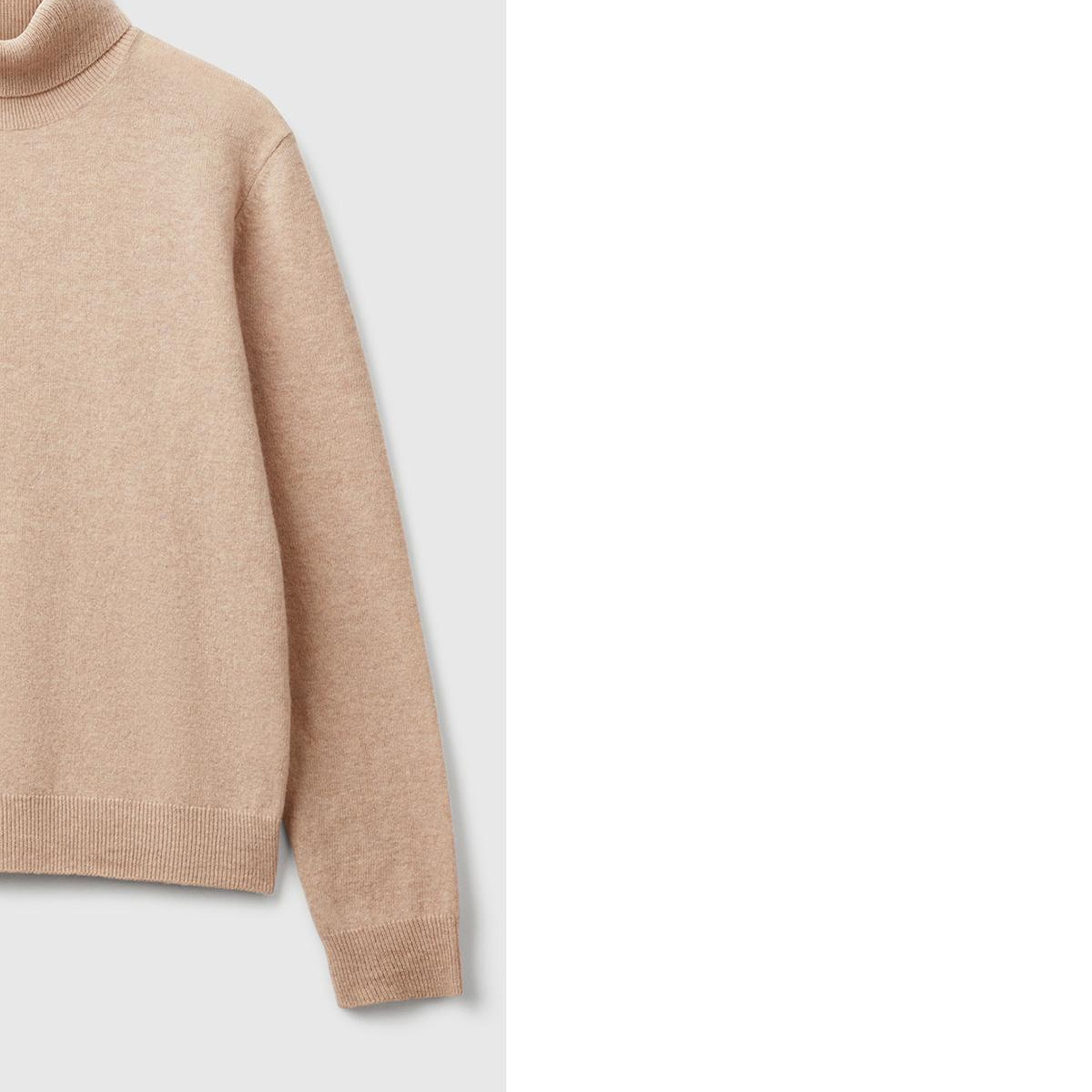 Kadın Ekru %100 Merino Dik Yaka  Kazak