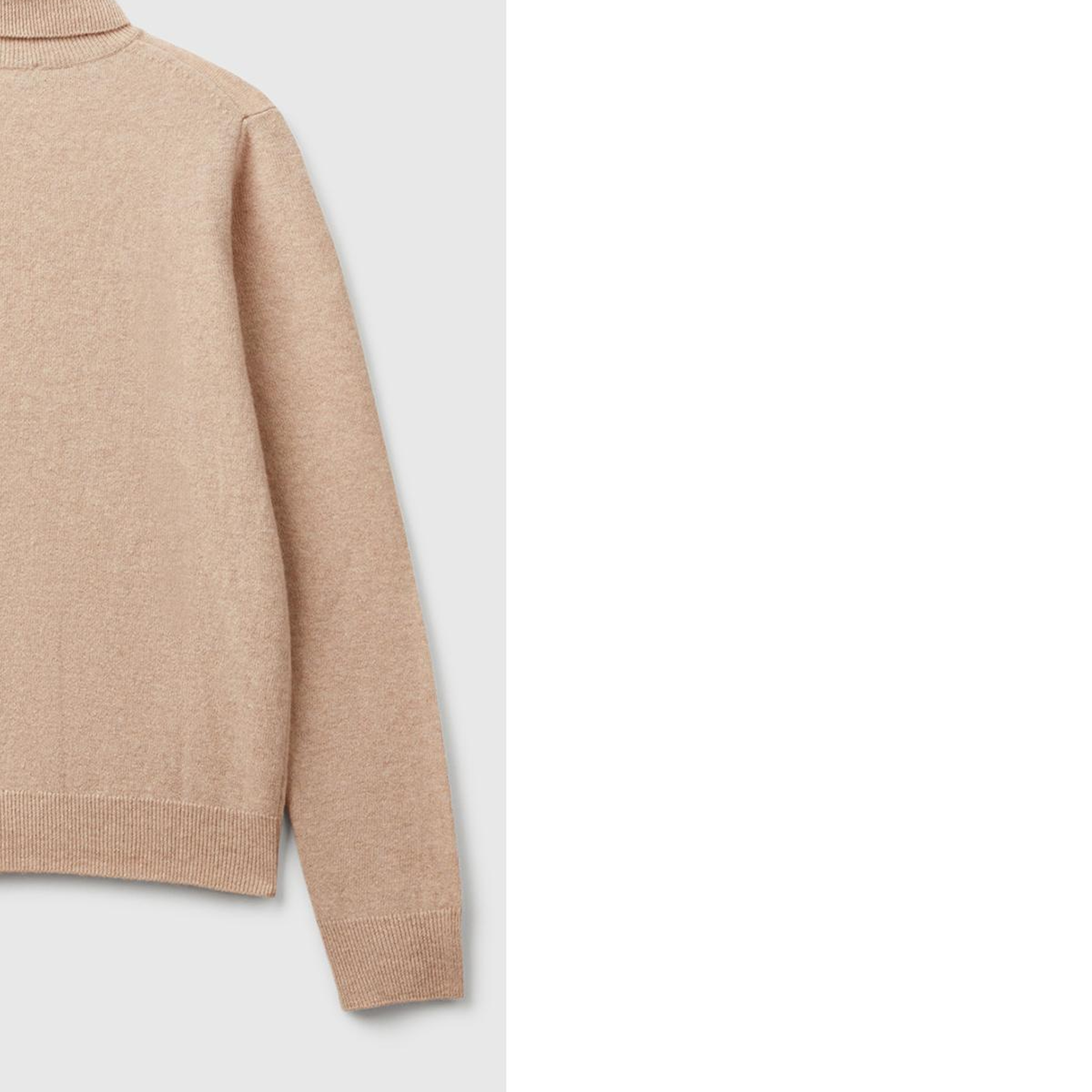 Kadın Ekru %100 Merino Dik Yaka  Kazak