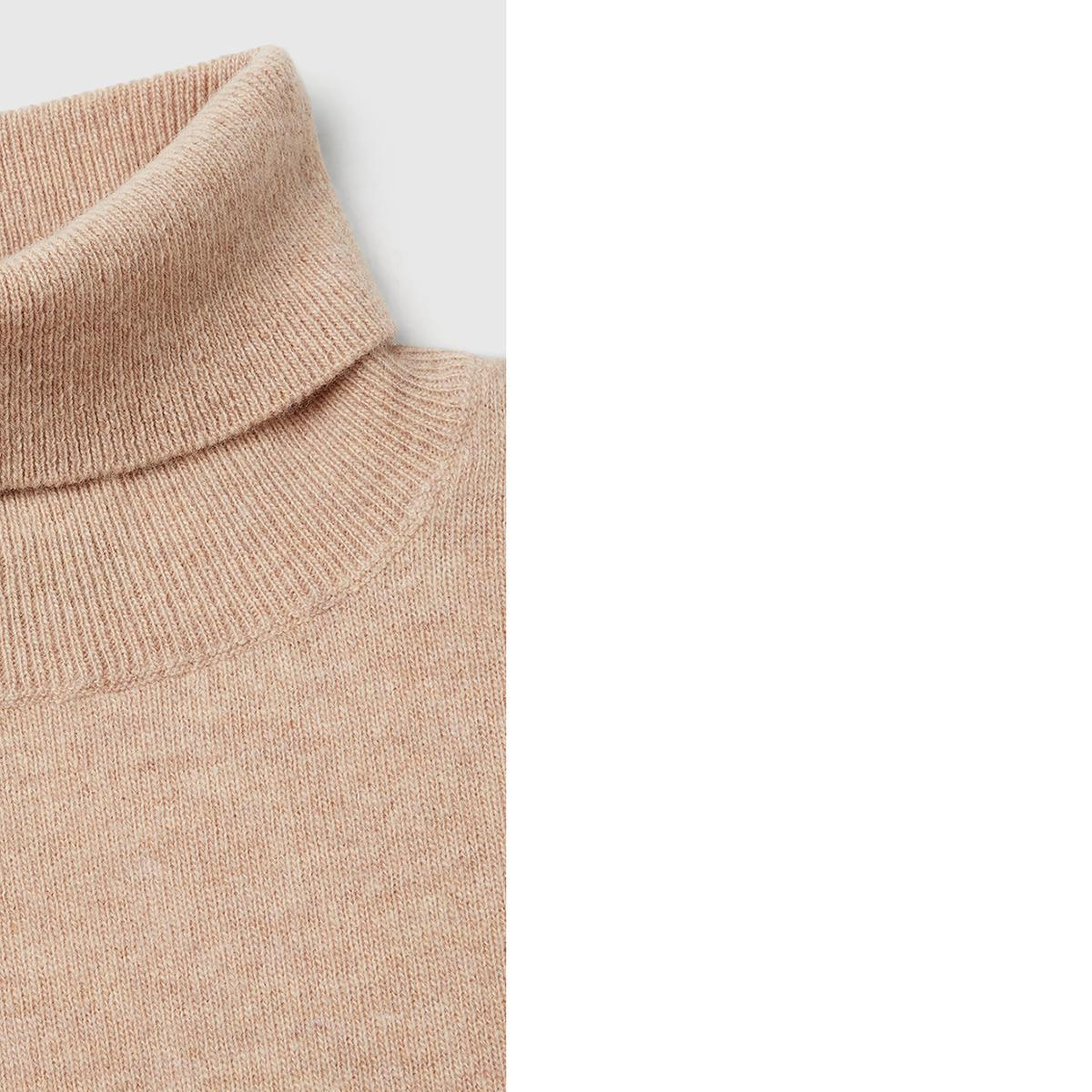 Kadın Ekru %100 Merino Dik Yaka  Kazak