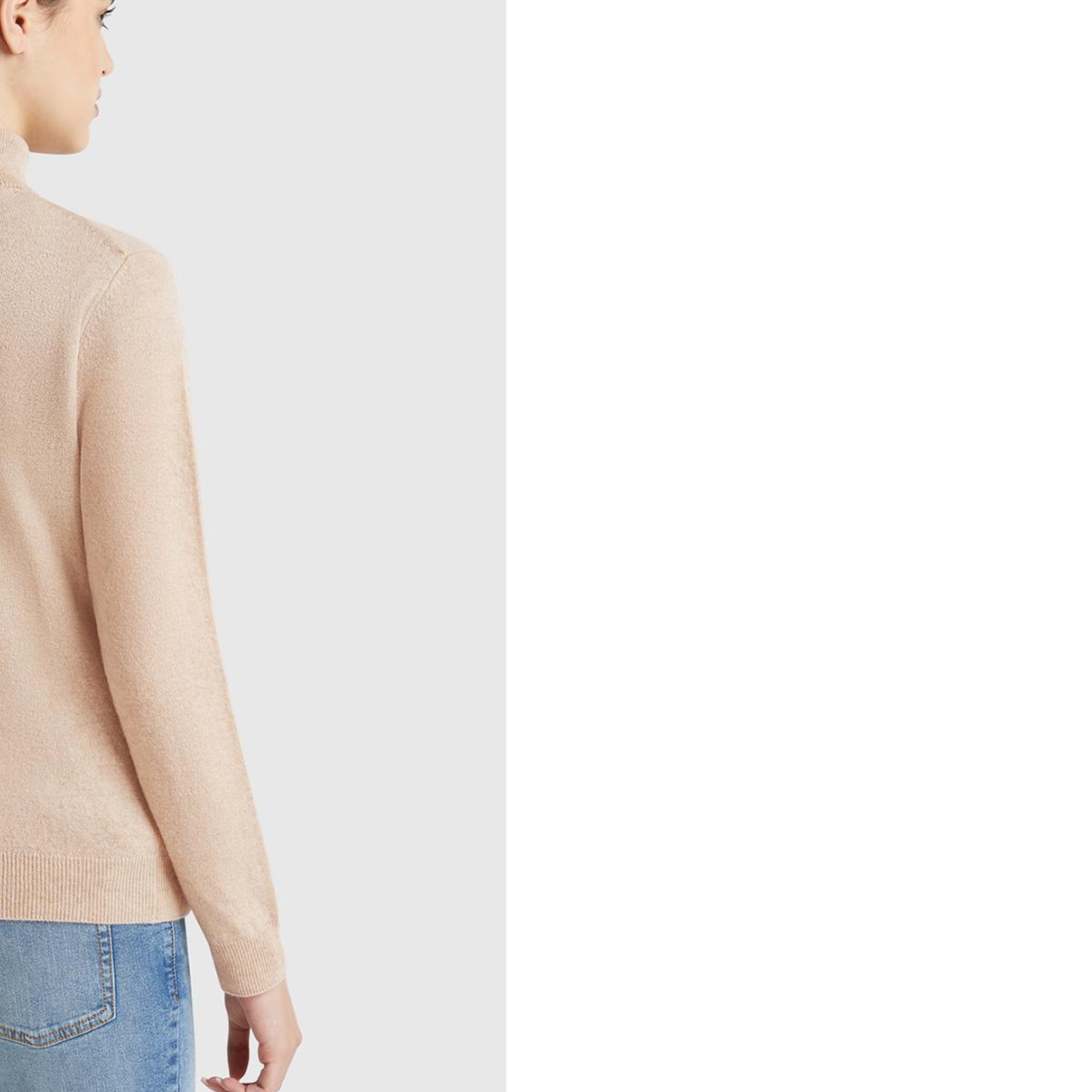 Kadın Ekru %100 Merino Dik Yaka  Kazak