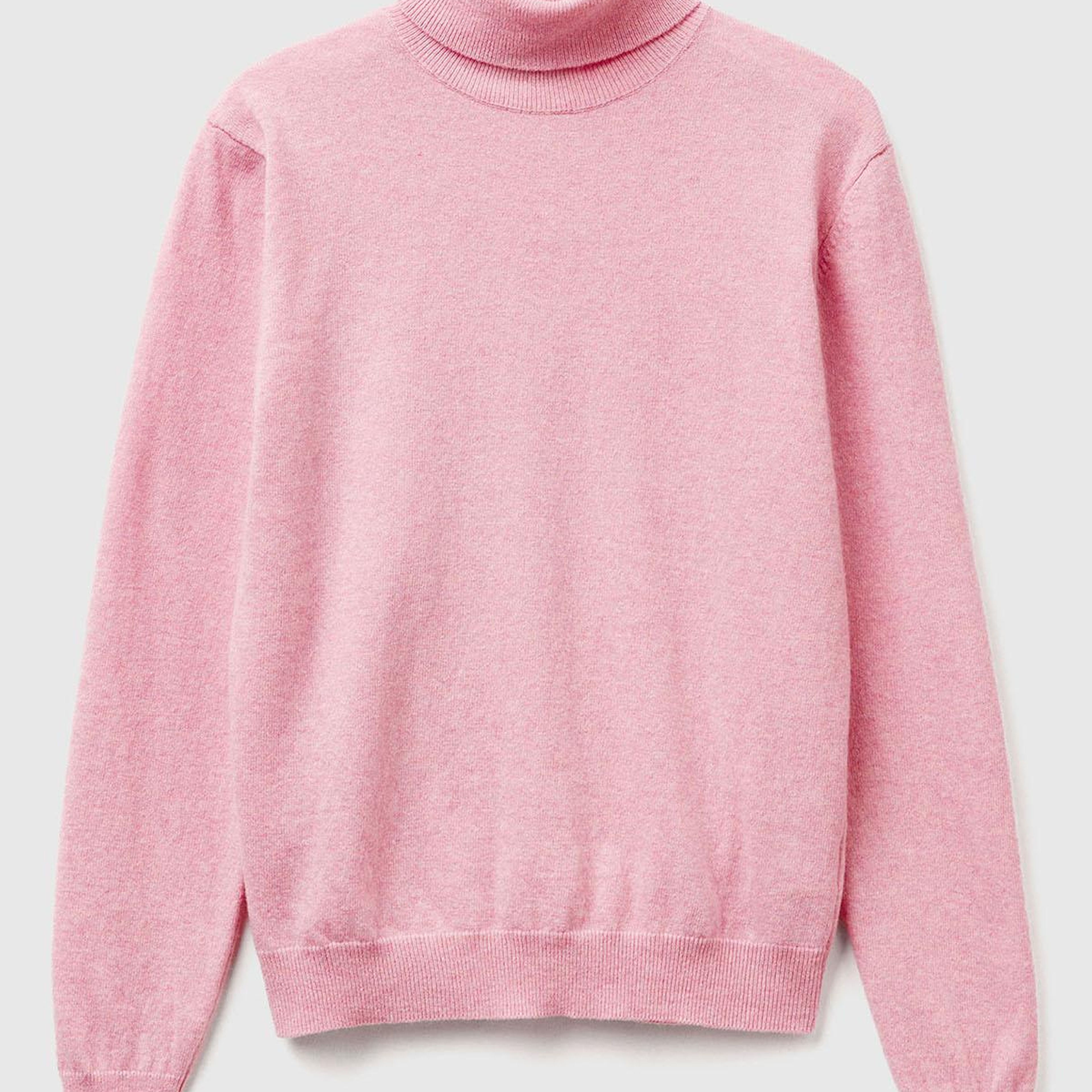 Kadın Pembe %100 Merino Dik Yaka  Kazak