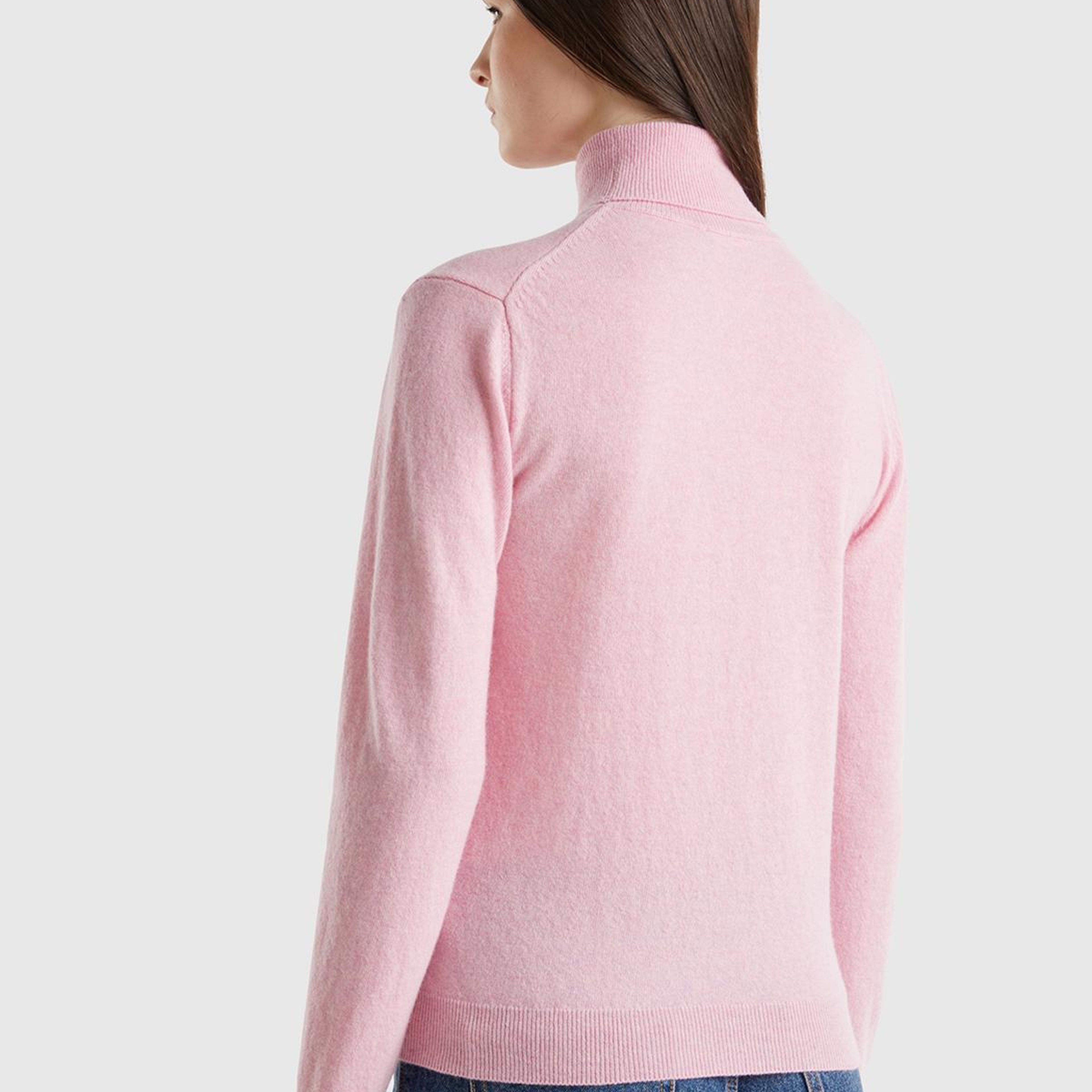 Kadın Pembe %100 Merino Dik Yaka  Kazak