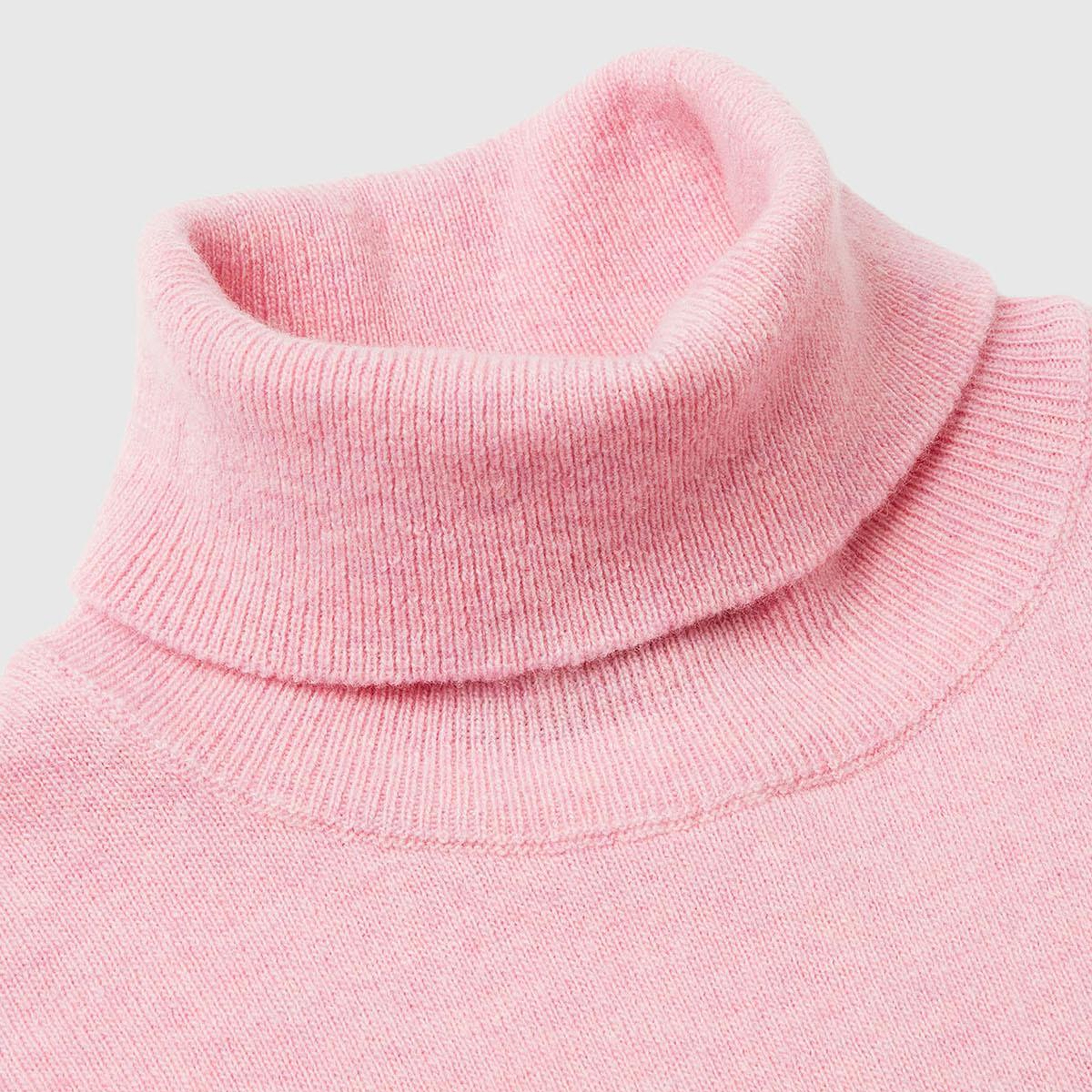 Kadın Pembe %100 Merino Dik Yaka  Kazak