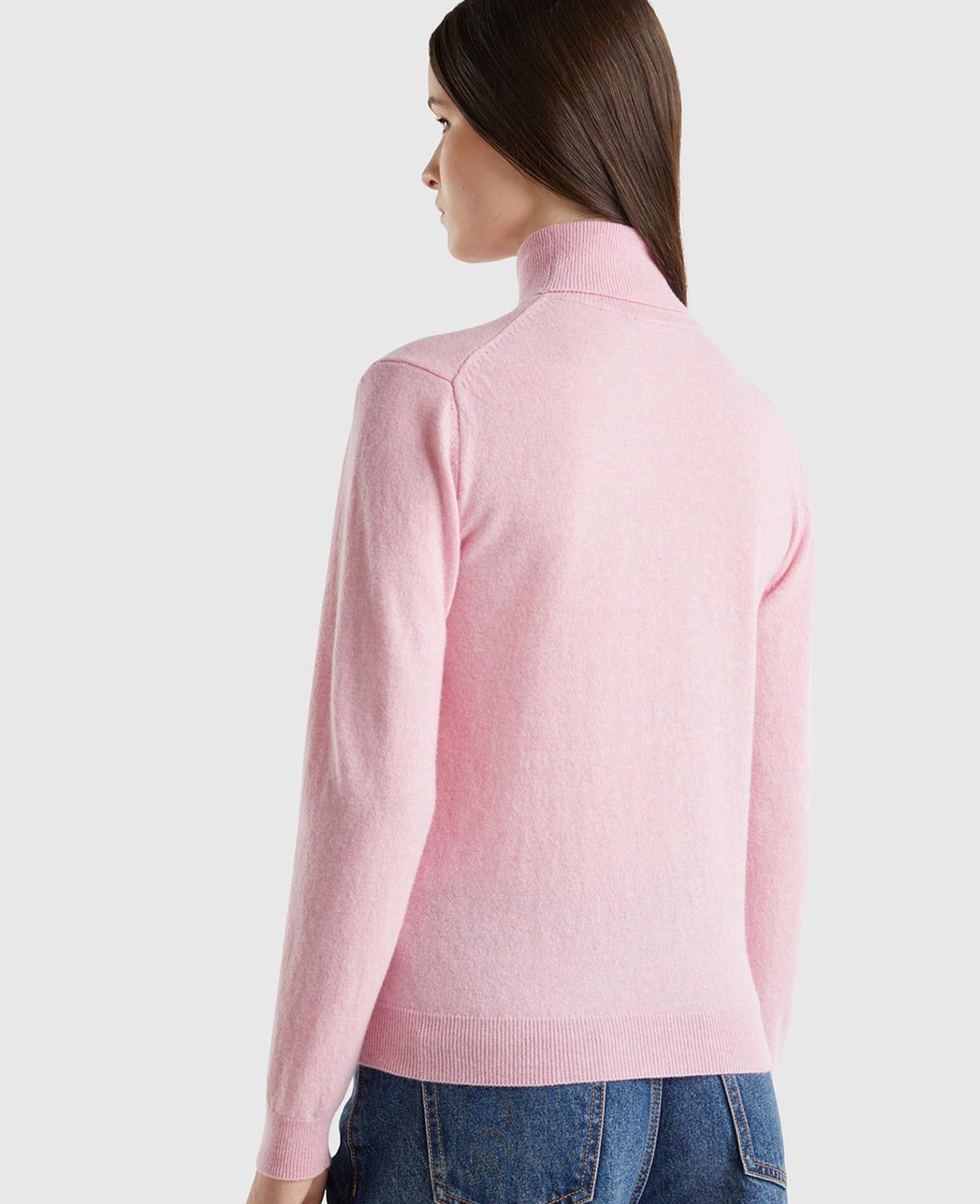 Kadın Pembe %100 Merino Dik Yaka  Kazak