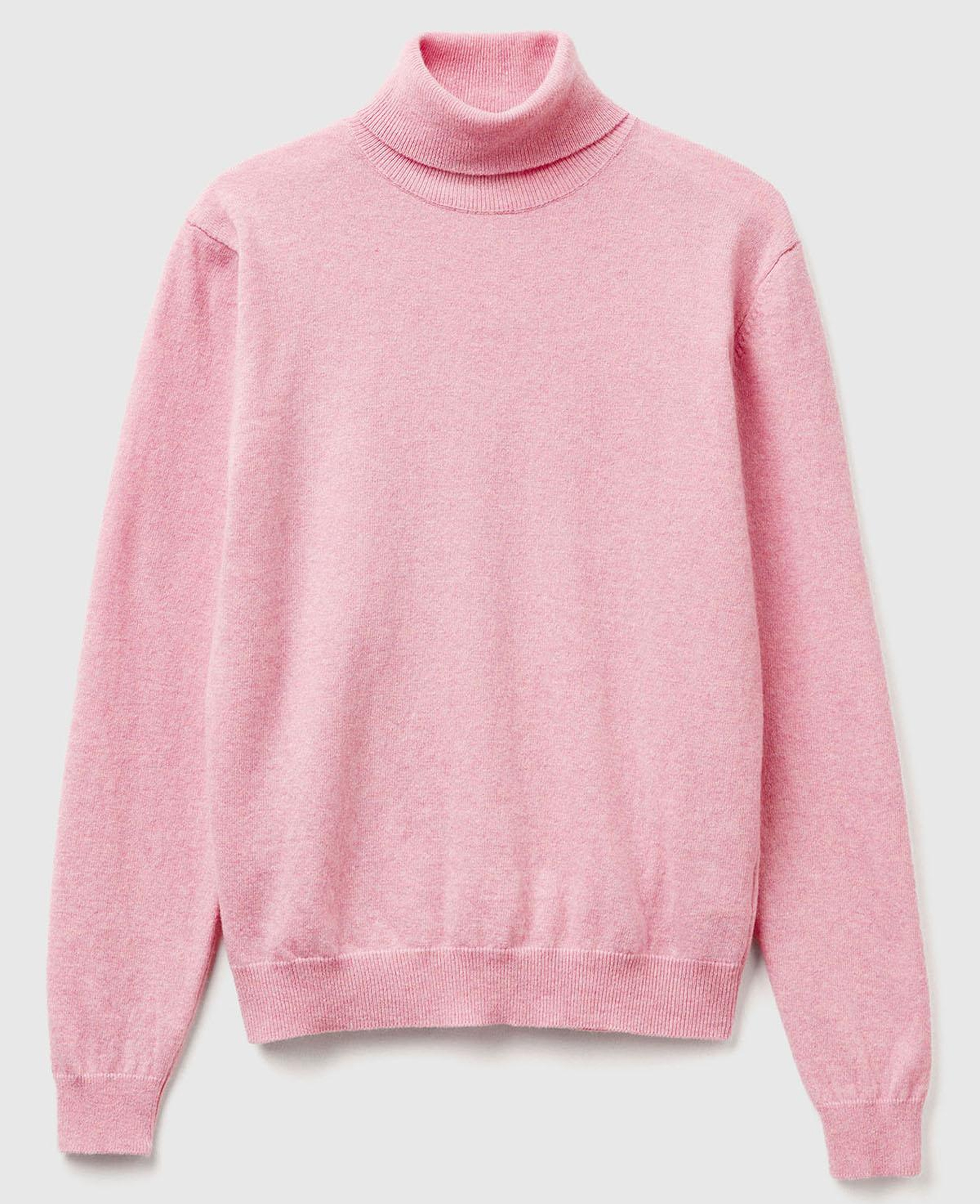 Kadın Pembe %100 Merino Dik Yaka  Kazak