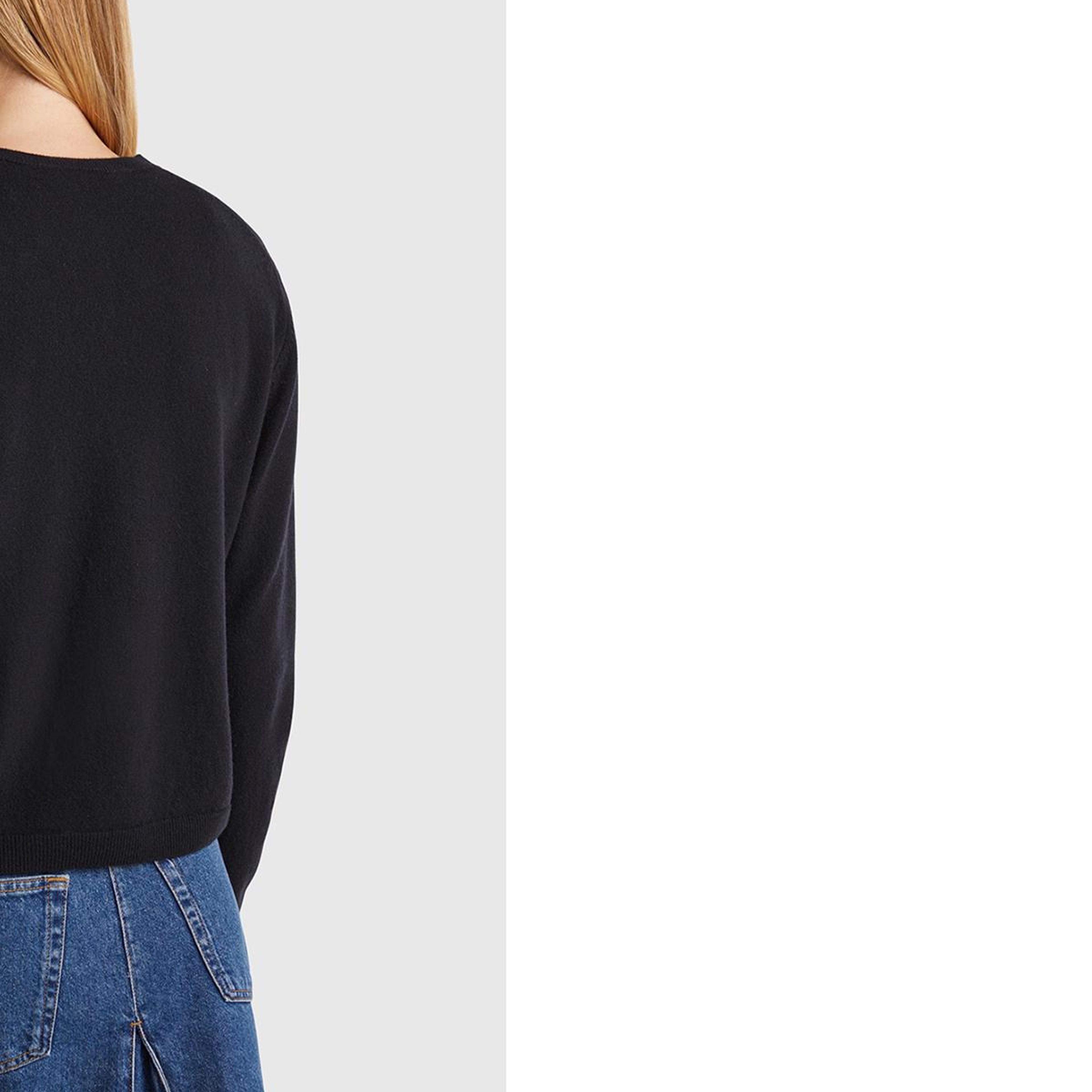 Kadın Siyah %100 Merino Bisiklet Yaka İnci Düğmeli  Hırka