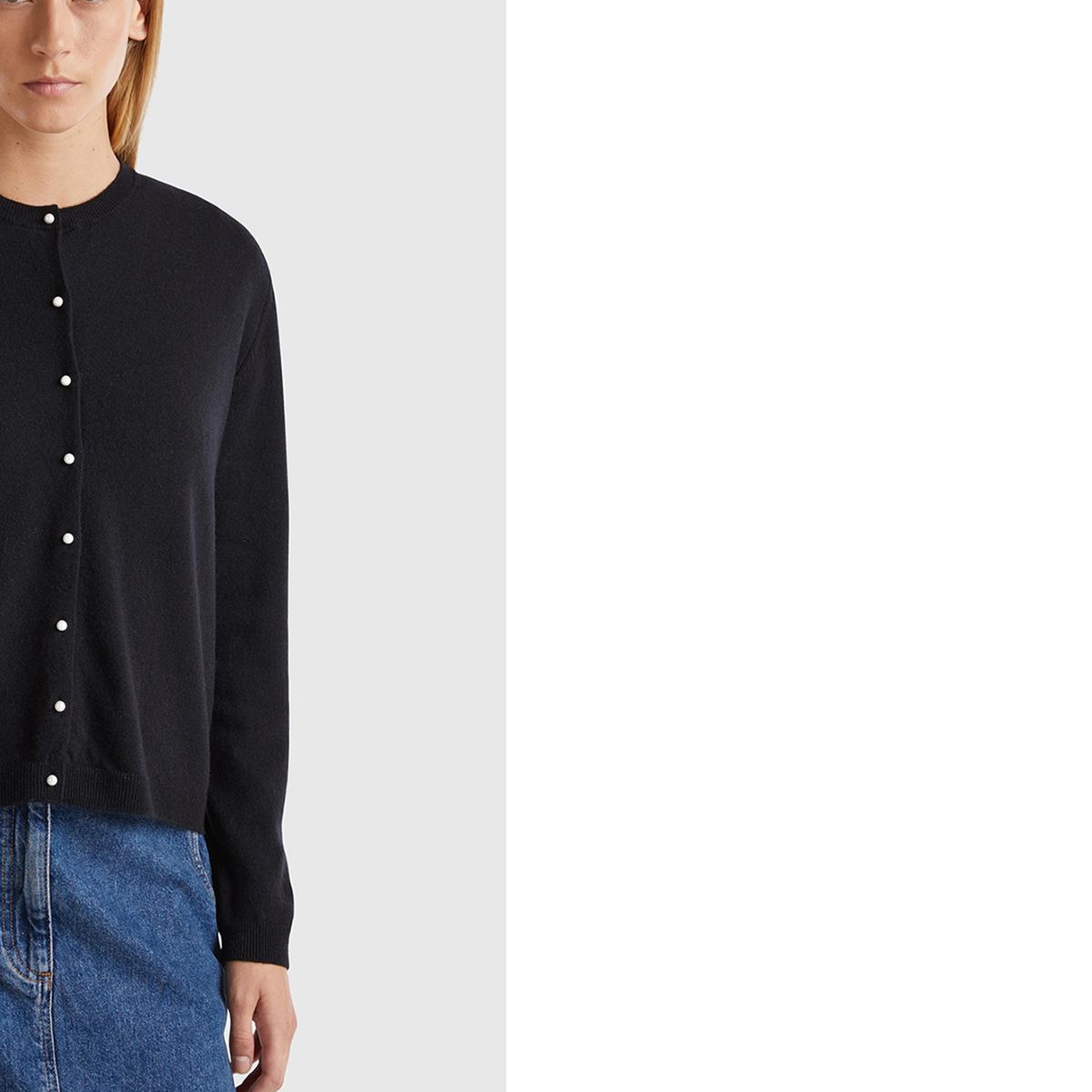 Kadın Siyah %100 Merino Bisiklet Yaka İnci Düğmeli  Hırka