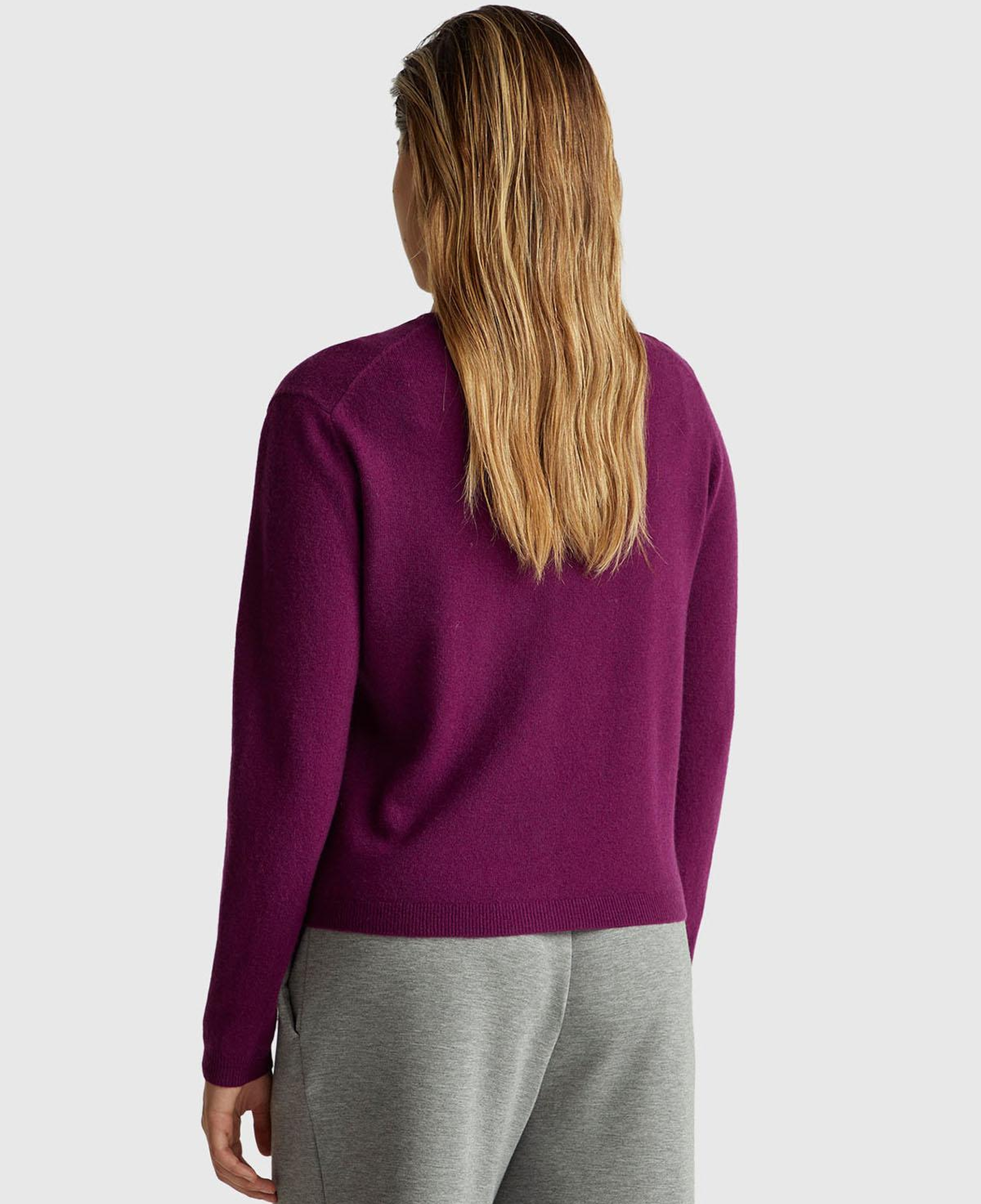 Kadın Mürdüm %100 Merino Bisiklet Yaka İnci Düğmeli  Hırka