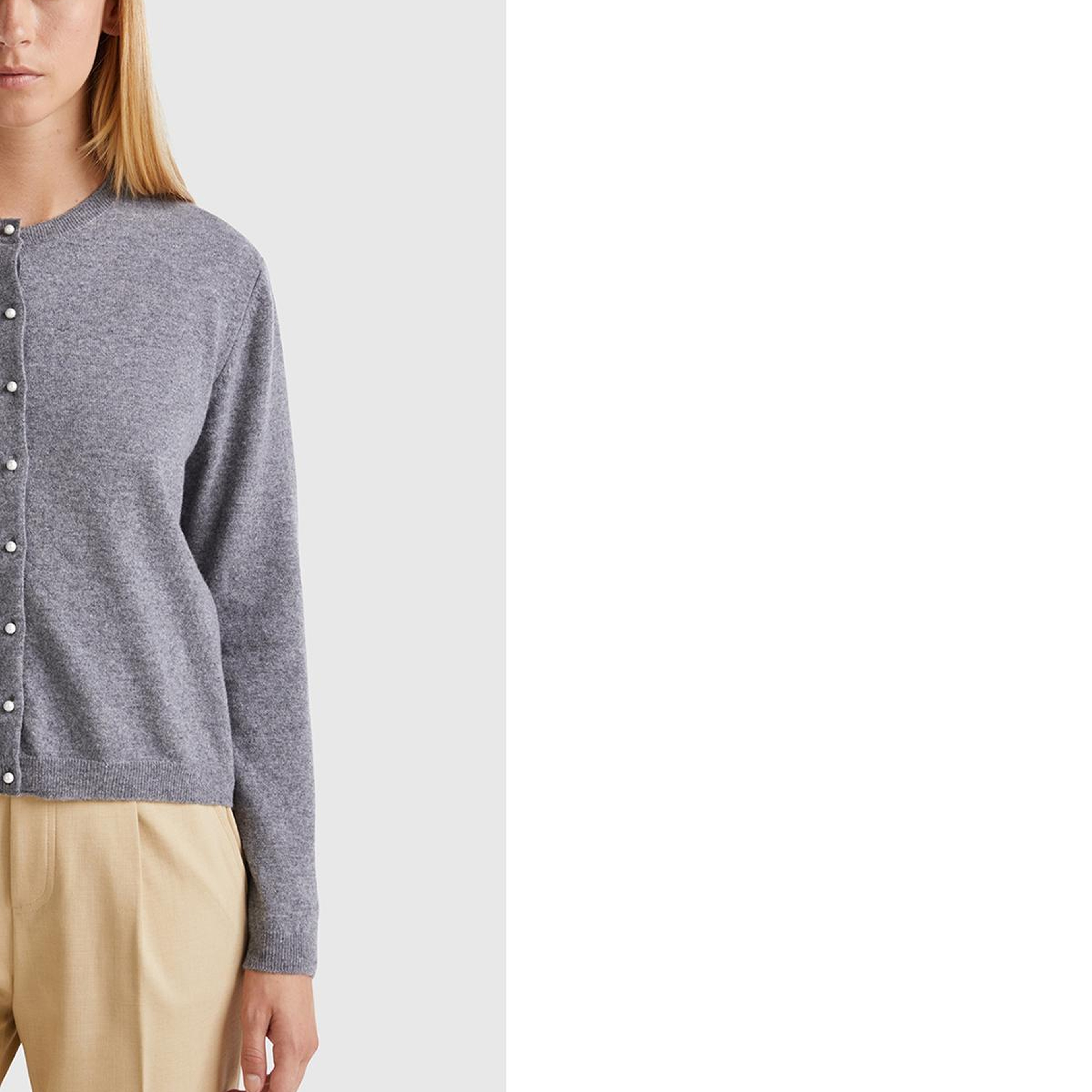 Kadın Antrasit Melanj %100 Merino Bisiklet Yaka İnci Düğmeli  Hırka